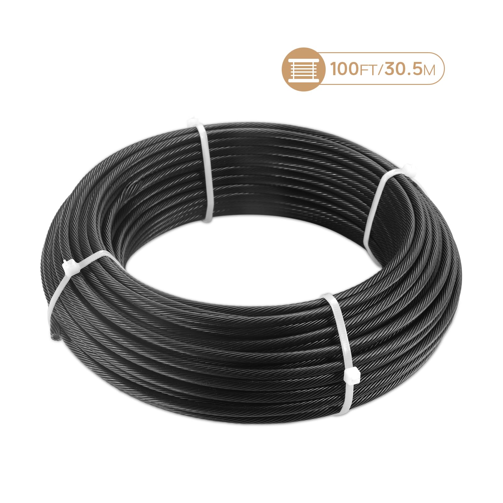 TESSKY Black T316 Stainless Steel Cable 3/16 Inch, 1 x 19 Strands Construction, 100FT Black Stainless Steel Wire Rope Aircraft Cable for Deck Cable Railing, Fence and DIY Balustrades