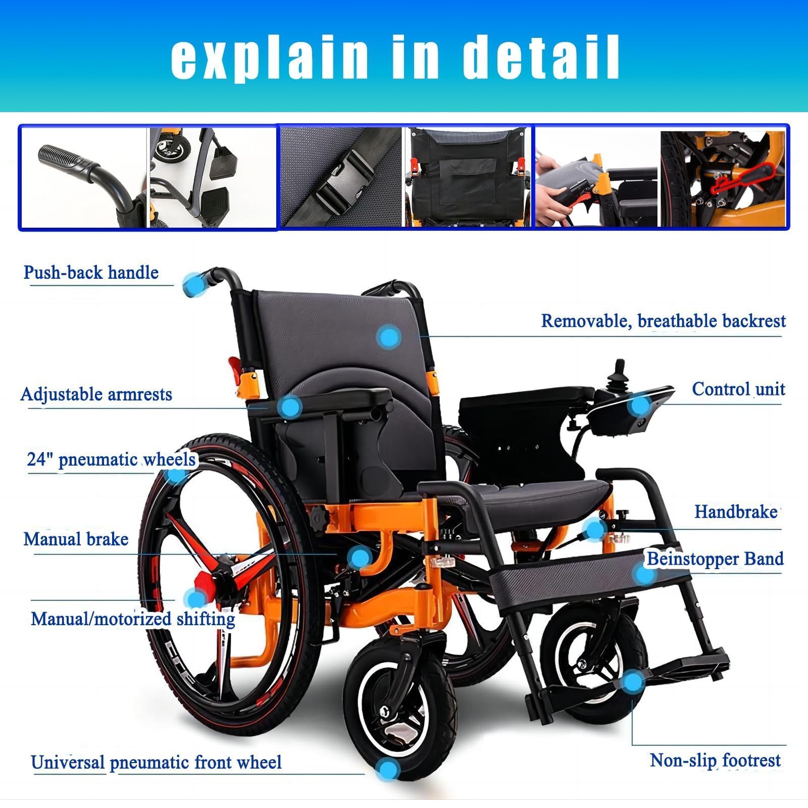 Silla Ruedas Motorizada, Motor 500 W, Autonomía de 35 km, Capacidad 150 kg | Silla de Ruedas Eléctrica Plegable, Batería Extraíble 20 Ah, Sistema de Absorción de Impactos, Todo Terreno