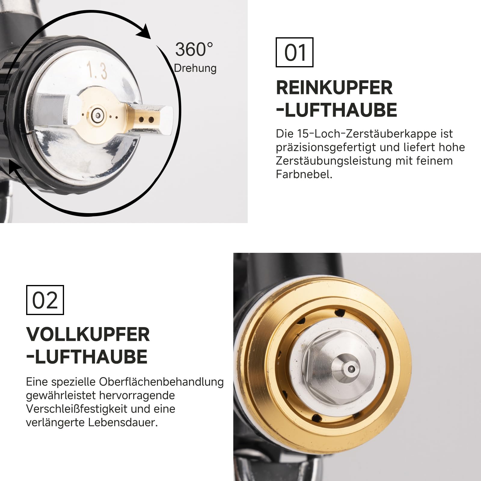 Professionelle LVLP Luftspritzpistole, 1,3/1,7/2,0 mm Düsen Kit mit Druckregler und Wasser-Öl-Abscheider, Farbspritzpistole Lackierpistole Druckluft für Autolackierung, Basislack, Klarlack, Metallic