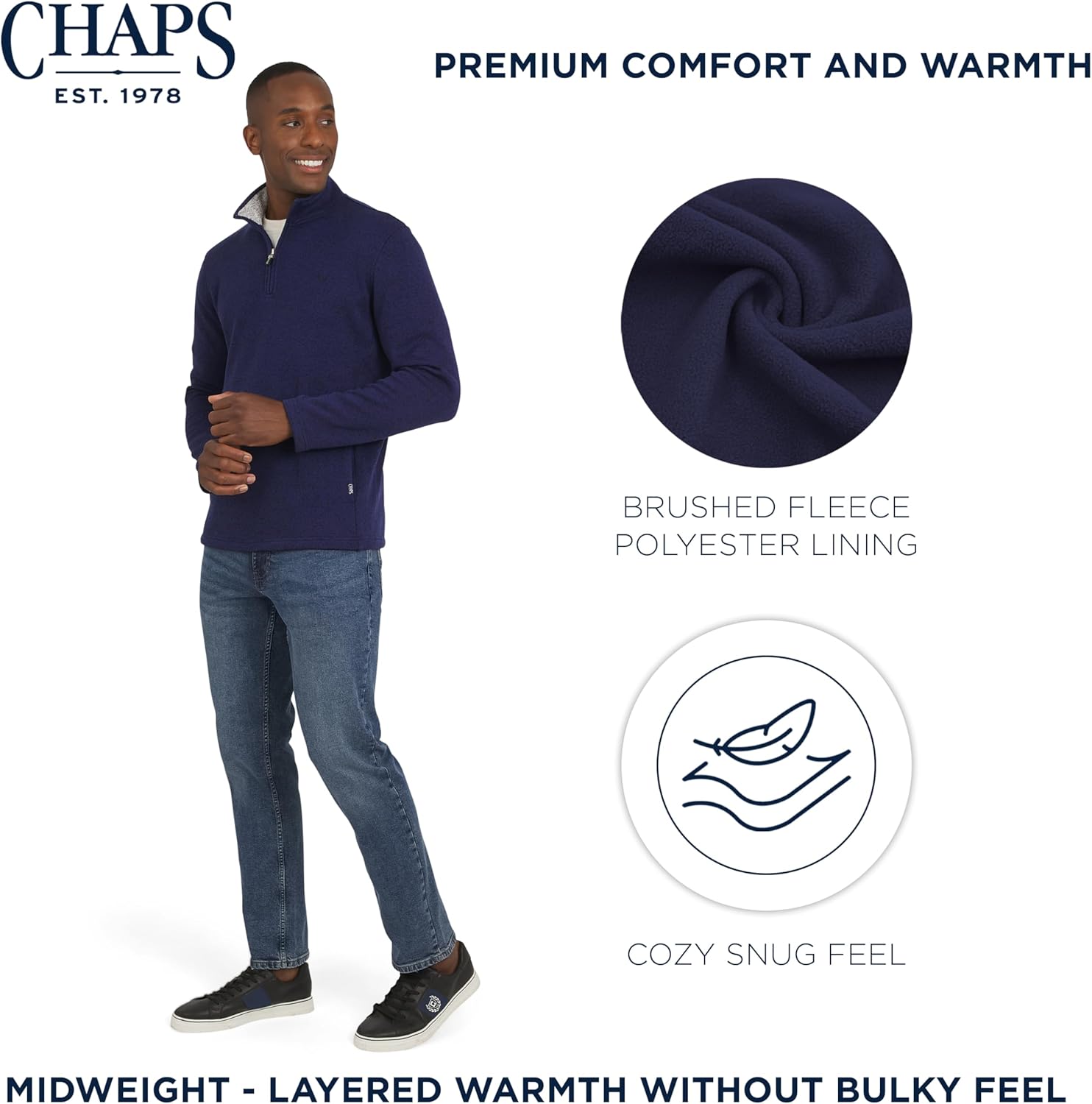 Chaps Men's Regular Fit Long Sleeve Midweight Quarter Zip Fleece Pullover Sweater (S-XXL) - Image 3