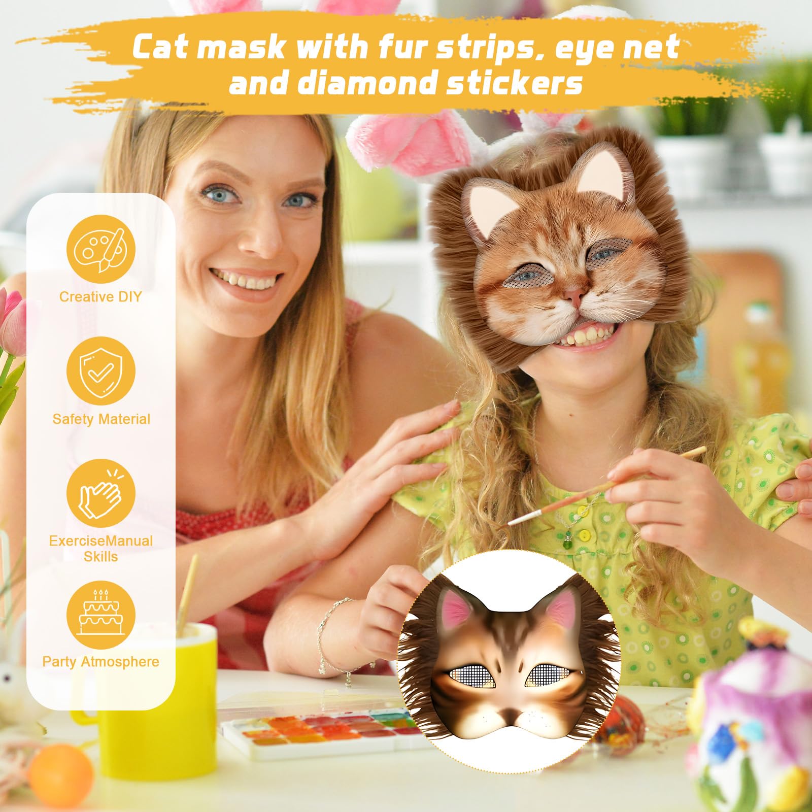 Starvortex 10 Pezzi Maschera Gatto Fai Da Te, Kit Completo con Colori Acrilici e Pelliccia Sintetica per Therian Mask, Maschere da Gatto Personalizzabili per Halloween, Carnevale, Cosplay