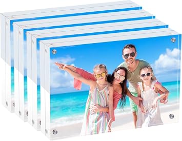 4x6 Acrylic Picture Frames,4 Pack Clear Picture Frames,Thicker Frameless Acrylic Photo Frame,Double Sided Magnetic Photo Frames,Transparent Square Frame for Desktop Display Pictures Holder