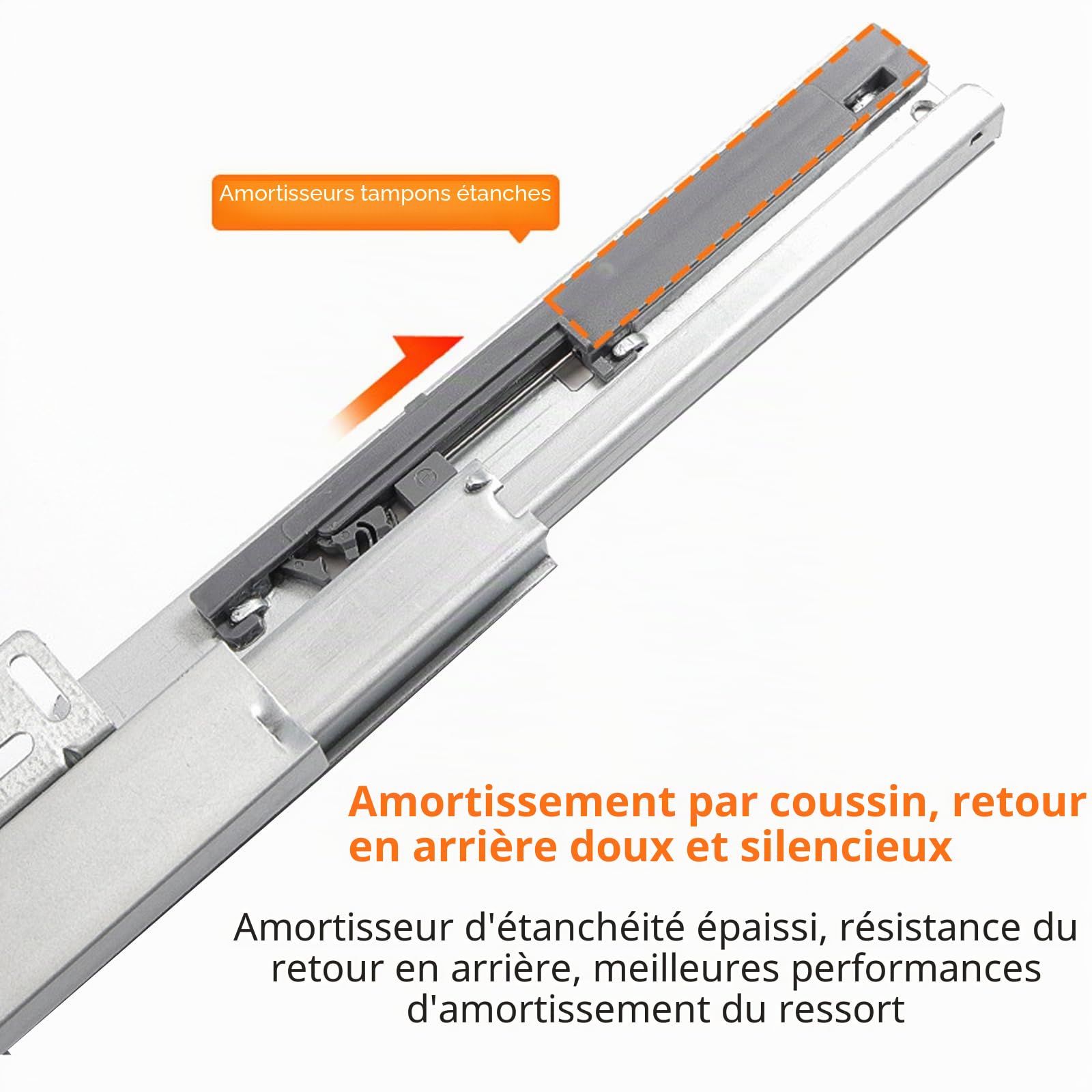 Glissières de tiroir à montage au sol avec extension complète - Capacité de charge 40 kg avec amortissement (50 cm (20 pouces))
