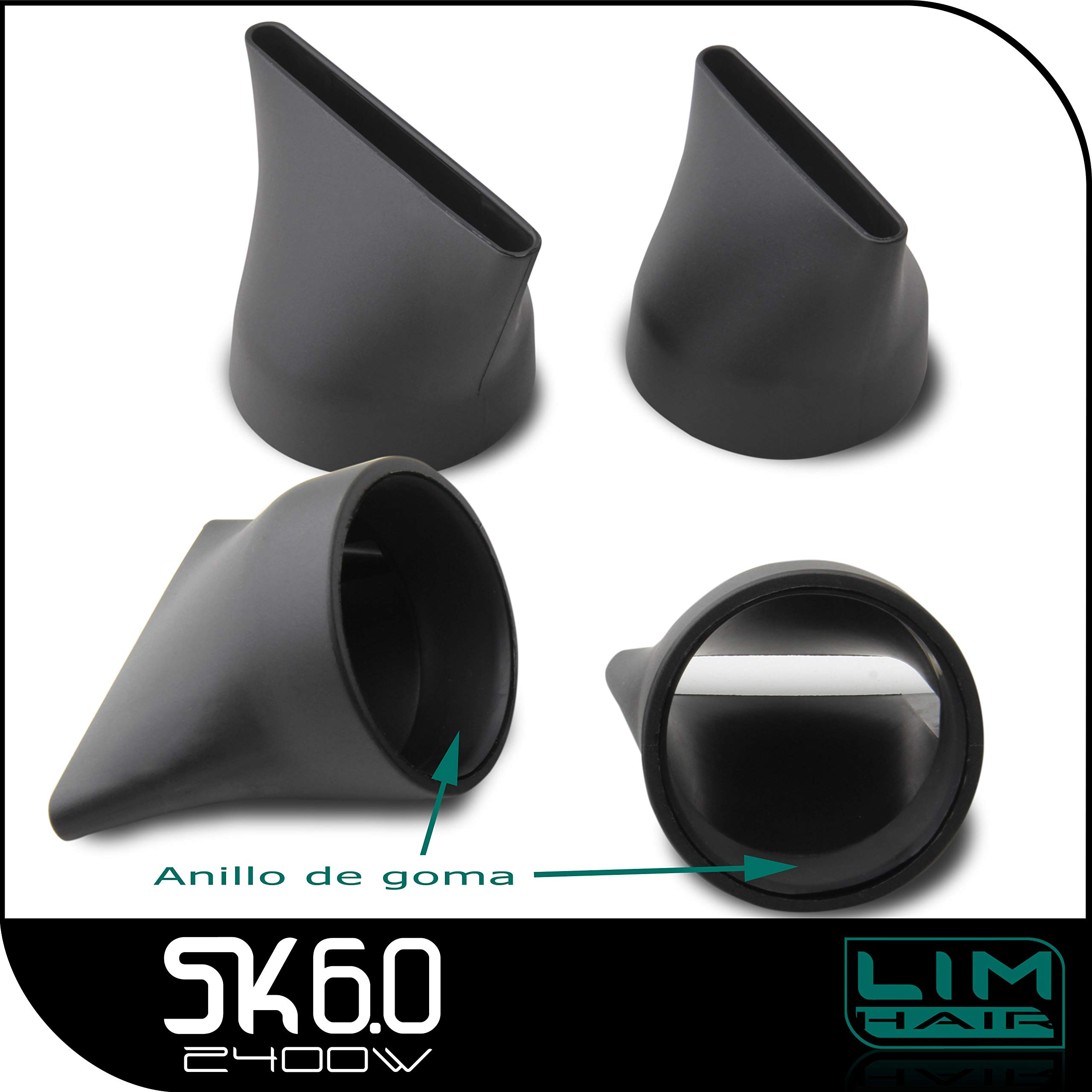 Secador de cabello LIM HAIR SK 6.0 PROFESIONAL Made in SPAIN La más alta potencia 2400 W. IONIC TOURMALINE. Extra vida en uso intensivo (NEGRO)