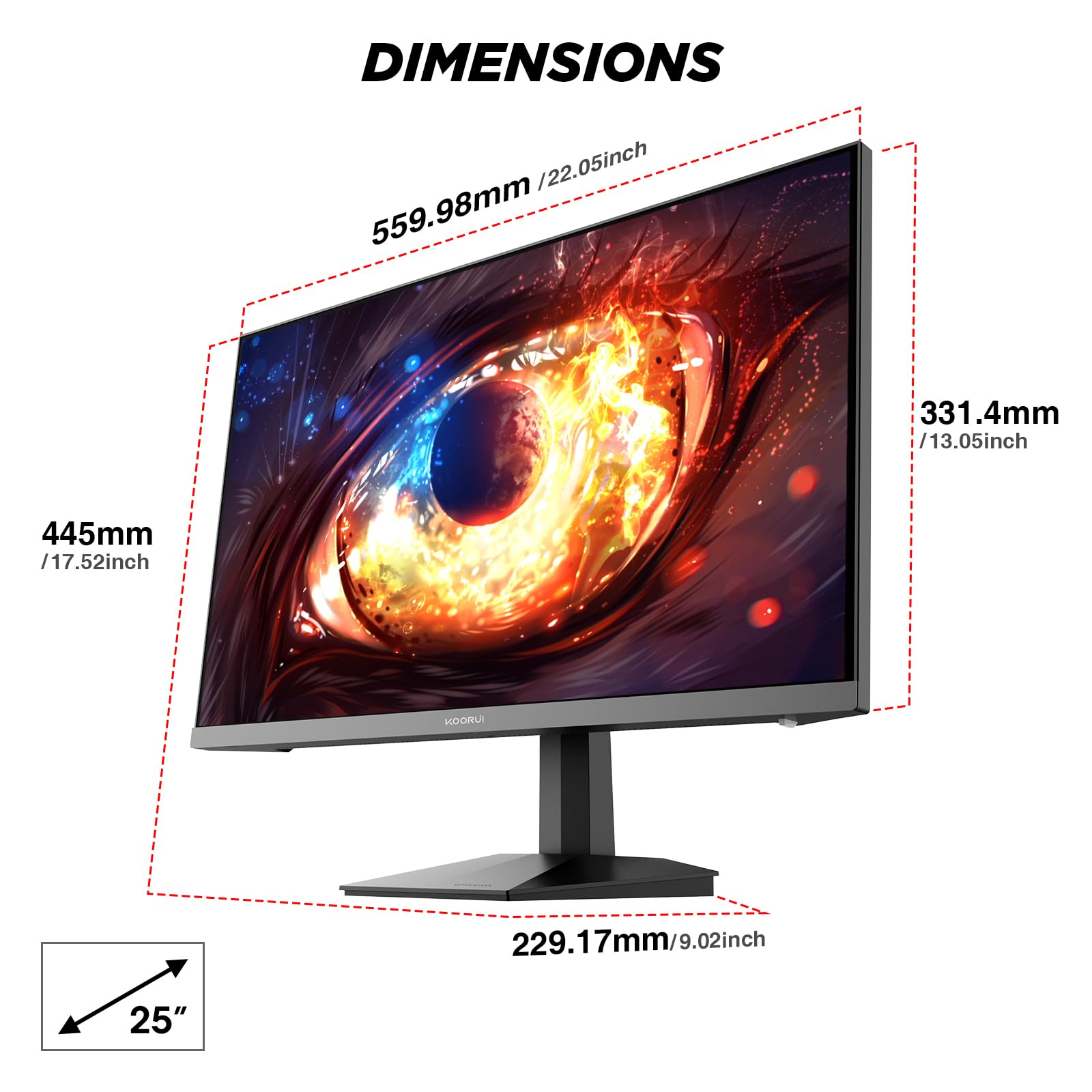 KOORUI G2511P 25 Pollici Gaming Monitor, Full HD 1080p, Fast IPS, 200Hz, 1ms, HDMI(2.0)*2, Adaptive Sync, VESA (75mm*75mm) Compatibile, Eye Care, Inclinazione Regolabile