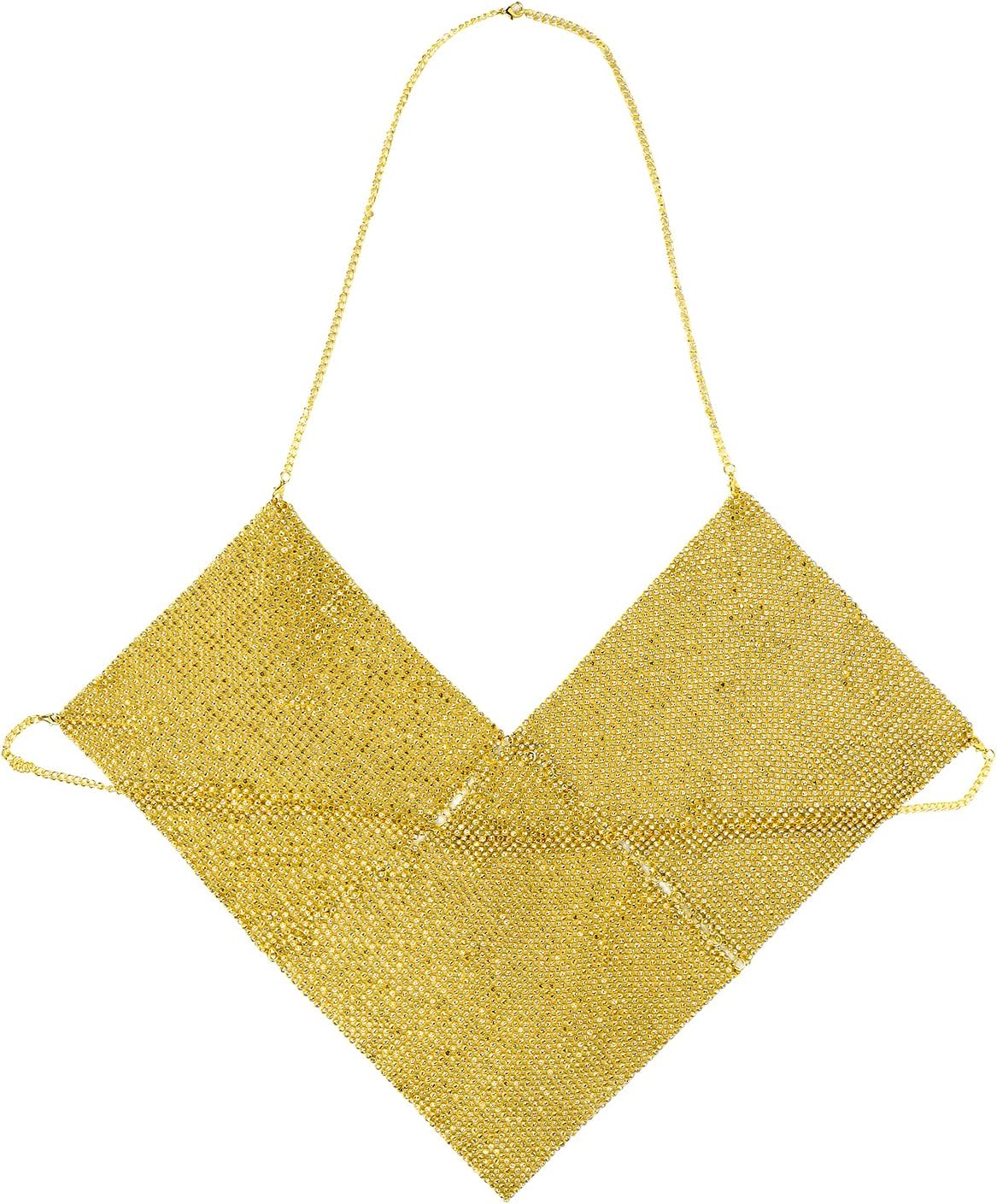 Sexy Women Rhinestone Top Metal Chain Crop Top Backless Sleeveless Vest Sequin Halter Tank Nightclub Party Dance Rave Gold - Image 6