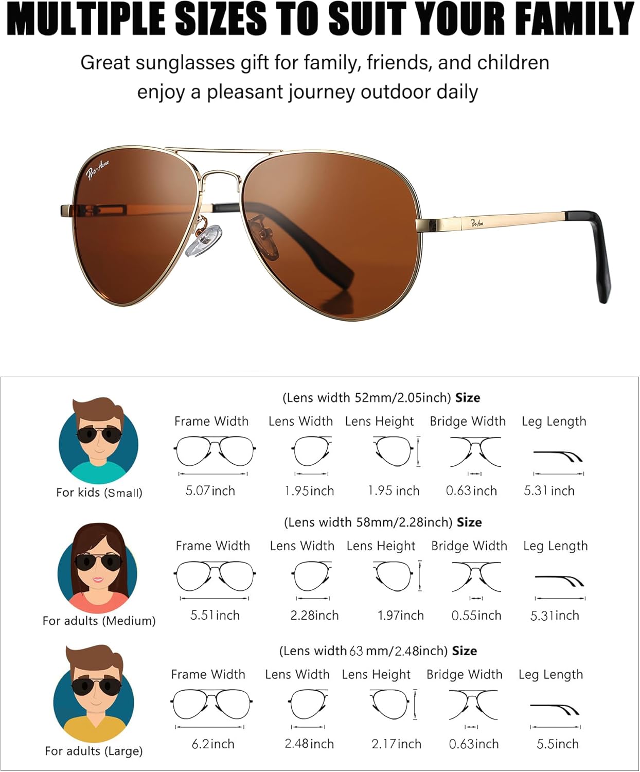 Pro Acme Classic Polarized Aviator Sunglasses 100% UV Protection, 52mm 58mm 63mm - Image 6