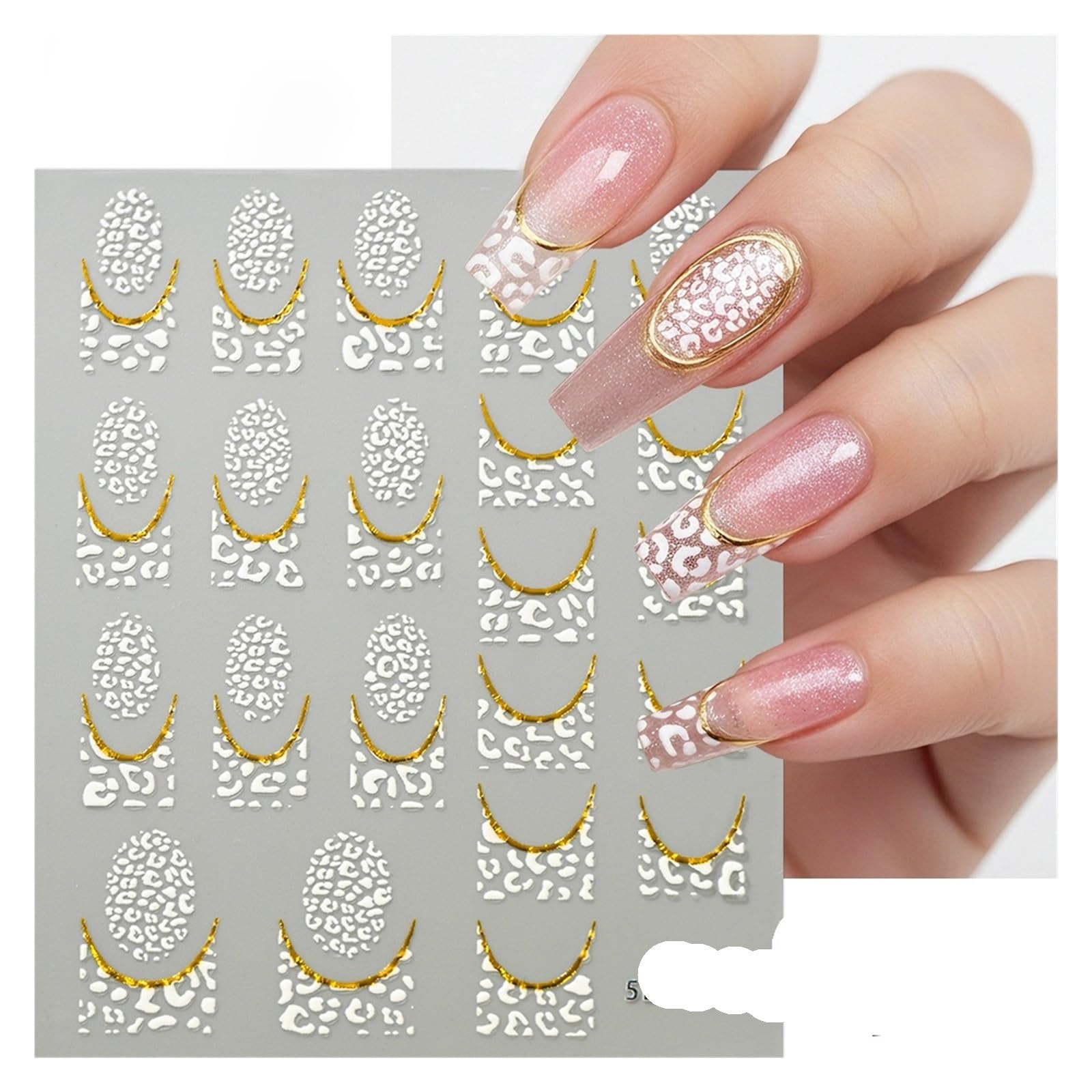 6 Sheet Sexy Golden French Leopard Print Nail Art Stickers 5D White+Black Spotted Design Decals DIY Decor(Color1)