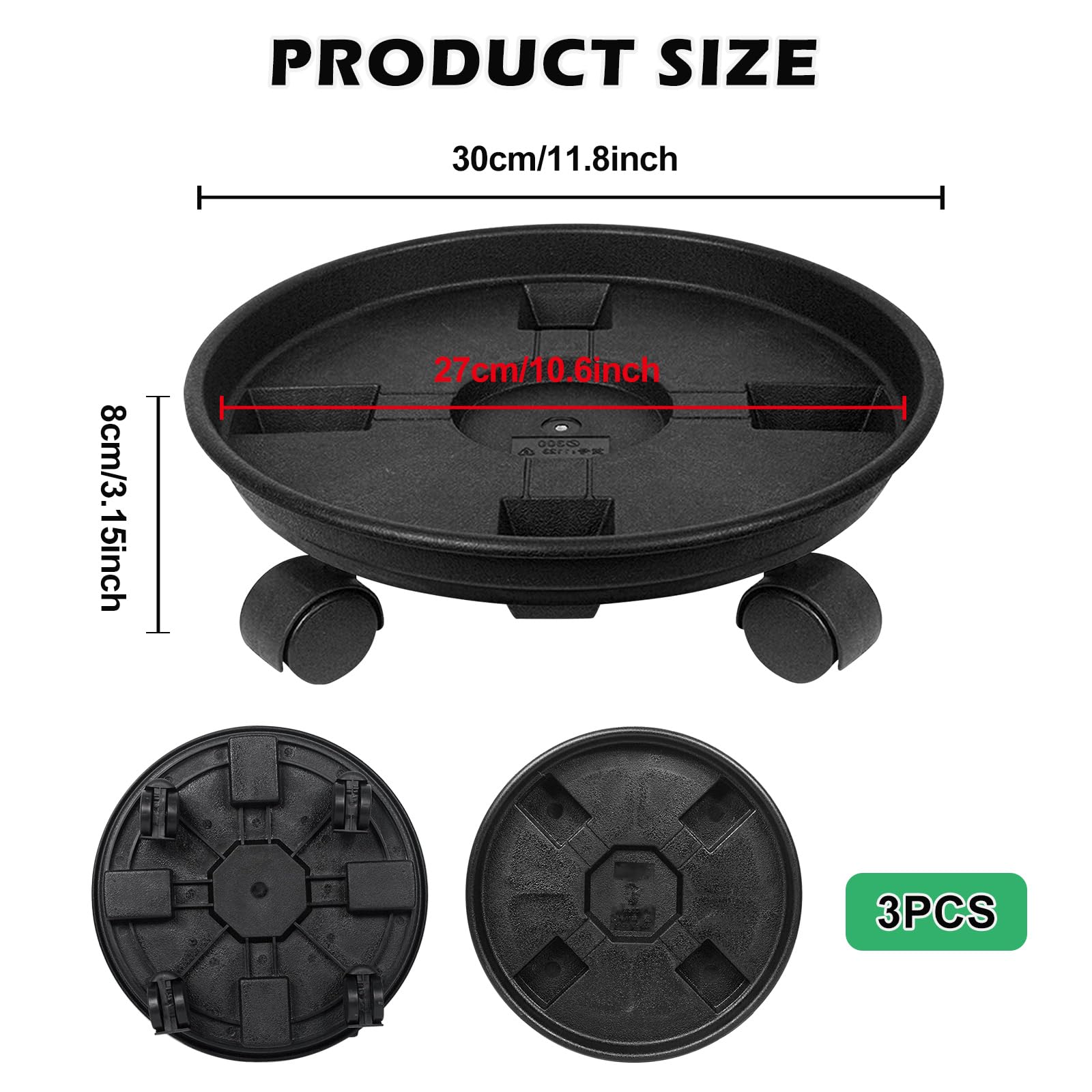 Porte Plante à roulettes 30 cm, Supports de Pots de Fleurs en Plastique, Support Plante Roulette intérieur et extérieur