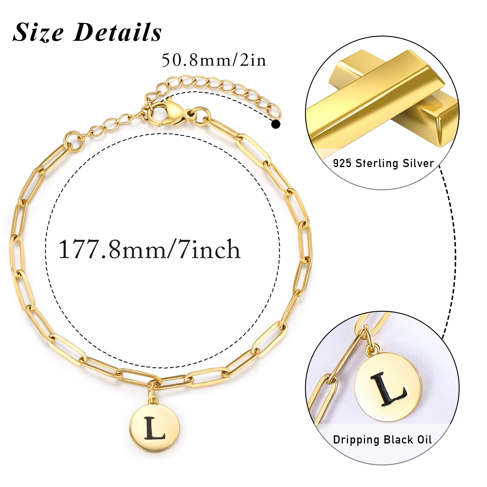OHAYOO Pulsera de oro con inicial para mujeres y niñas, pulsera de plata de ley con letras de la suerte, pulseras con nombre personalizado para mujeres, adolescentes, niñas, regalos para su novia,