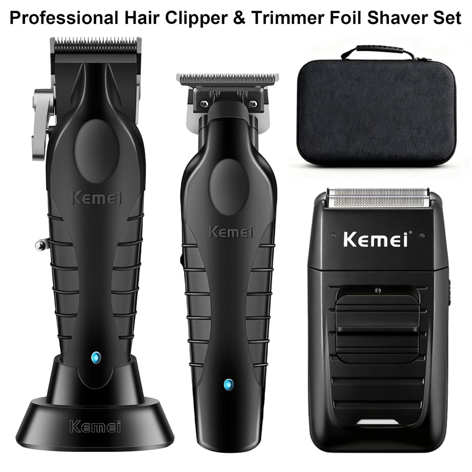 KEMEI Professionelle Haarschneidemaschine für Männer, Schnurlose Haarschneider Barttrimmer Folienrasierer Set, Zero Gapped T-Klinge Haartrimmer, Wiederaufladbare Elektrische Haarschneide-Kit