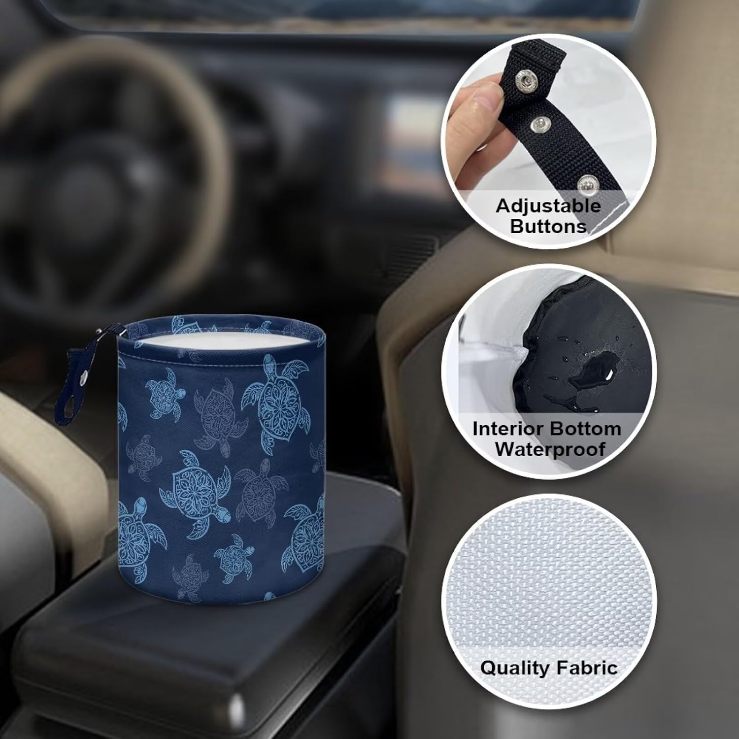 Blue Sea Turtle Mini Car Trash Bin Car Garbage Can Car Storage Bag Waterproof Multipurpose Car Accessories Car Organizer for Auto Interior