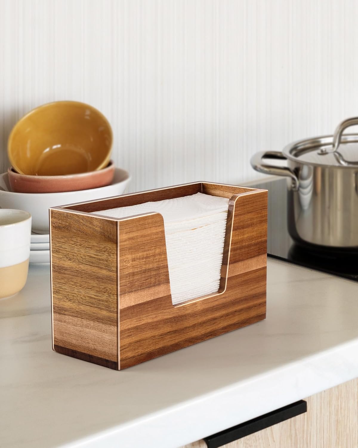 Wooden Paper Towel Holder, Napkin Holder for Bathroom Kitchen Countertop, C-Fold, Z-Fold, Trifold Hand Paper Towel Holder Dispenser - Image 7