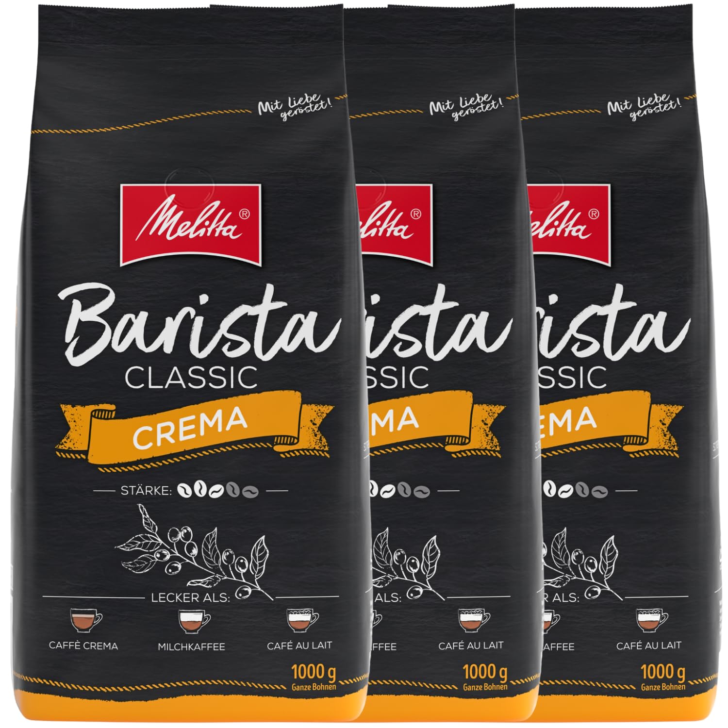 3 x Melitta Barista Classic Crema Ganze Kaffeebohnen je 1kg mittlere Röstung