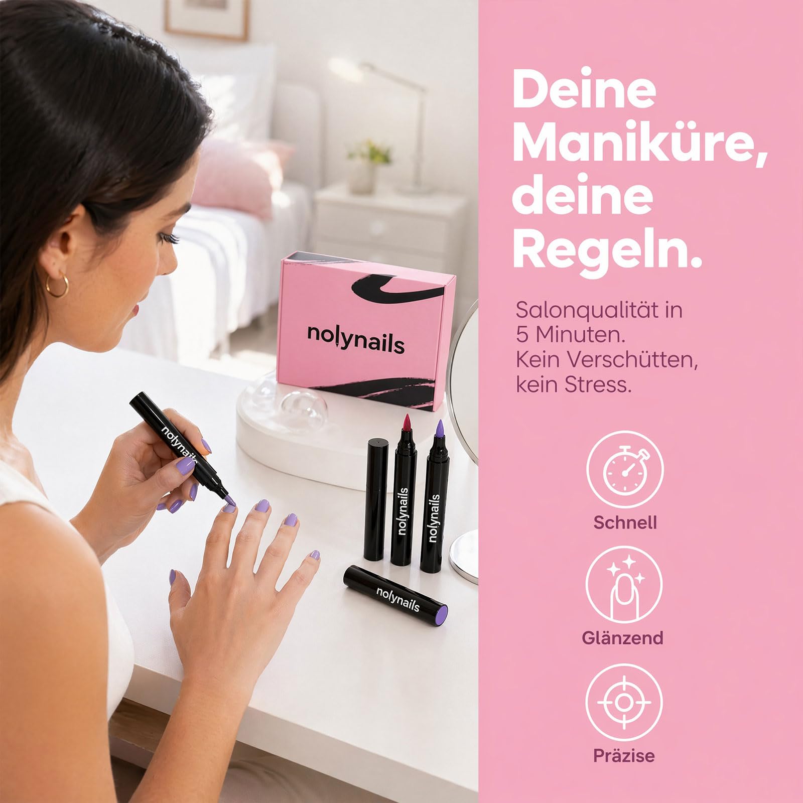 Nolynails nagellack stift | 5 Marker Nagellackstifte für Nägel Ohne UV, Nail Polish Pen - Eine Perfekte Maniküre, Einfach und Präzise Fünf Farben (2 schachtel)