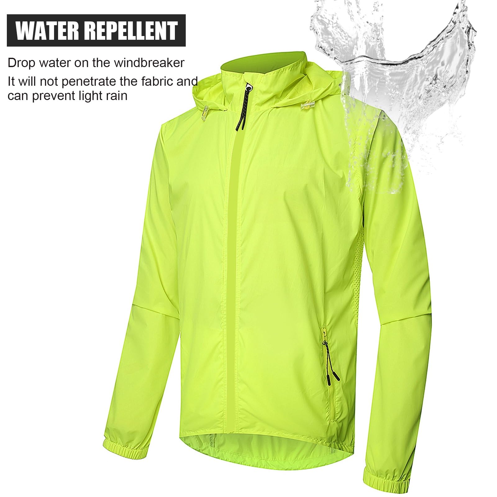 Chaqueta Impermeable Hombres, Ciclismo Con Bolsillos Abrigos Con Capucha Plegable