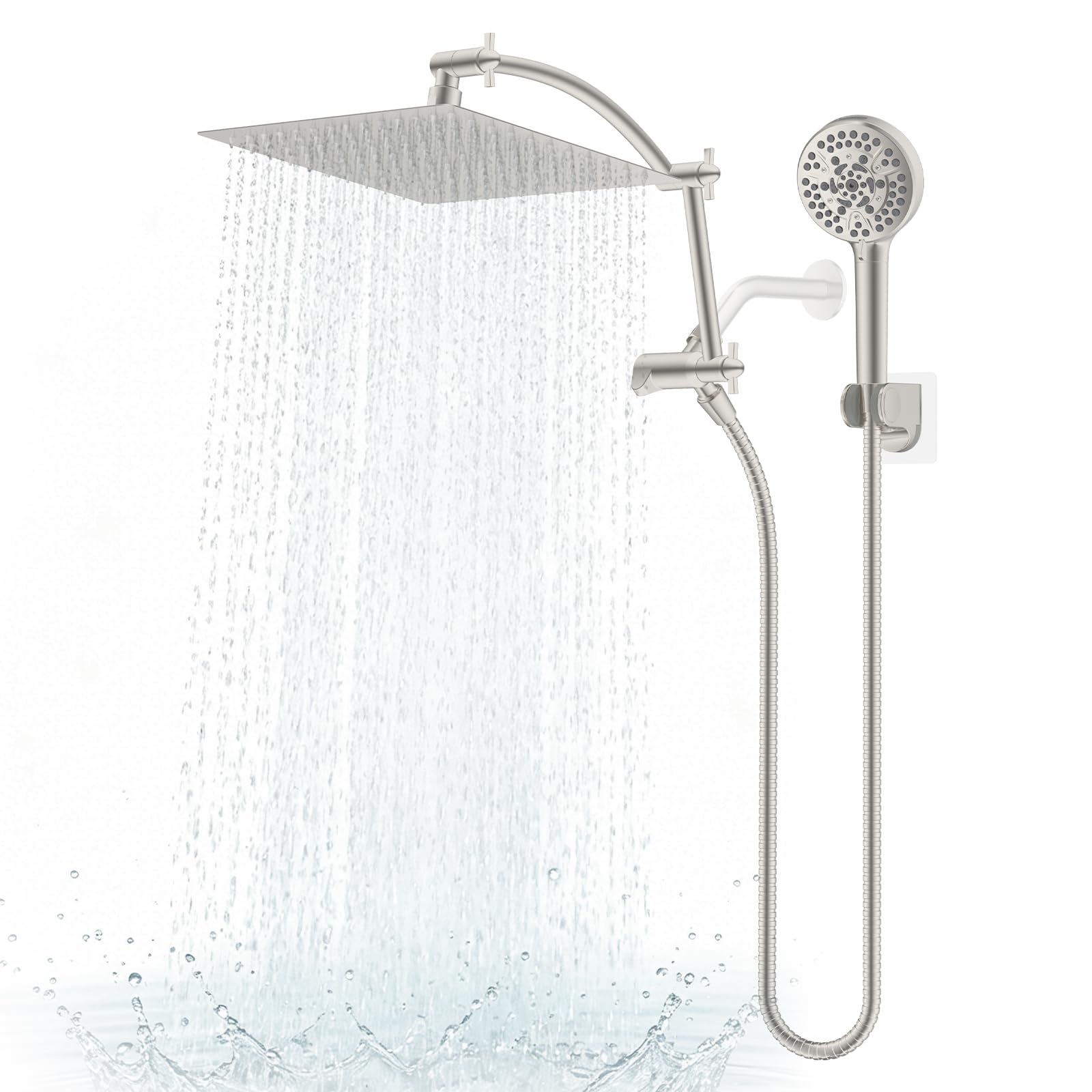 Photo 1 of Hibbent Metal Rainfall Shower Head Combo, Brushed Nickel