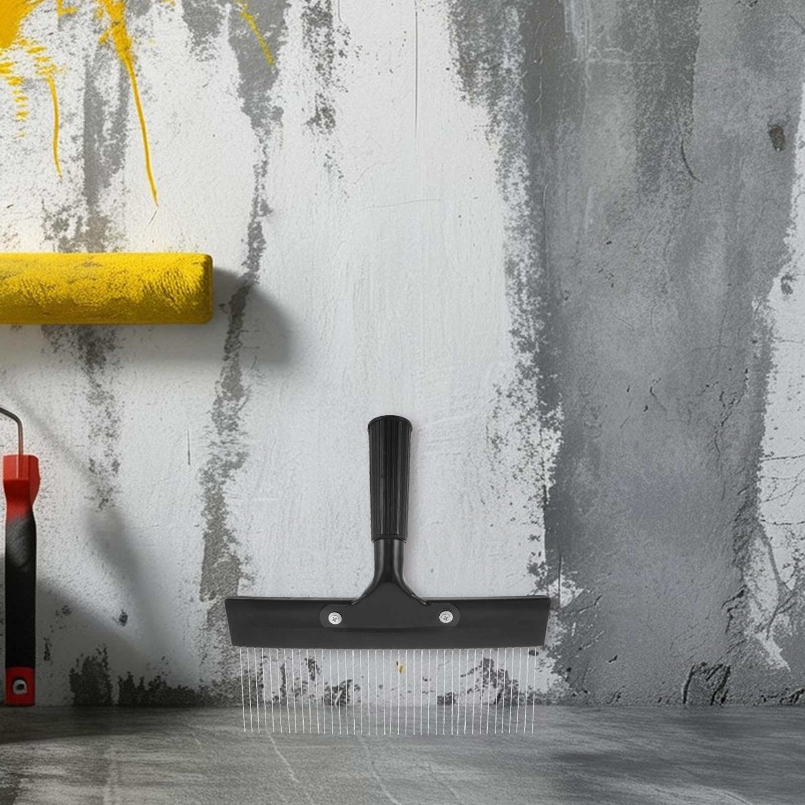 Rascador de pintura de acero inoxidable con mango para textura de yeso veneciano, herramienta con muescas para pintura artística y enlucido