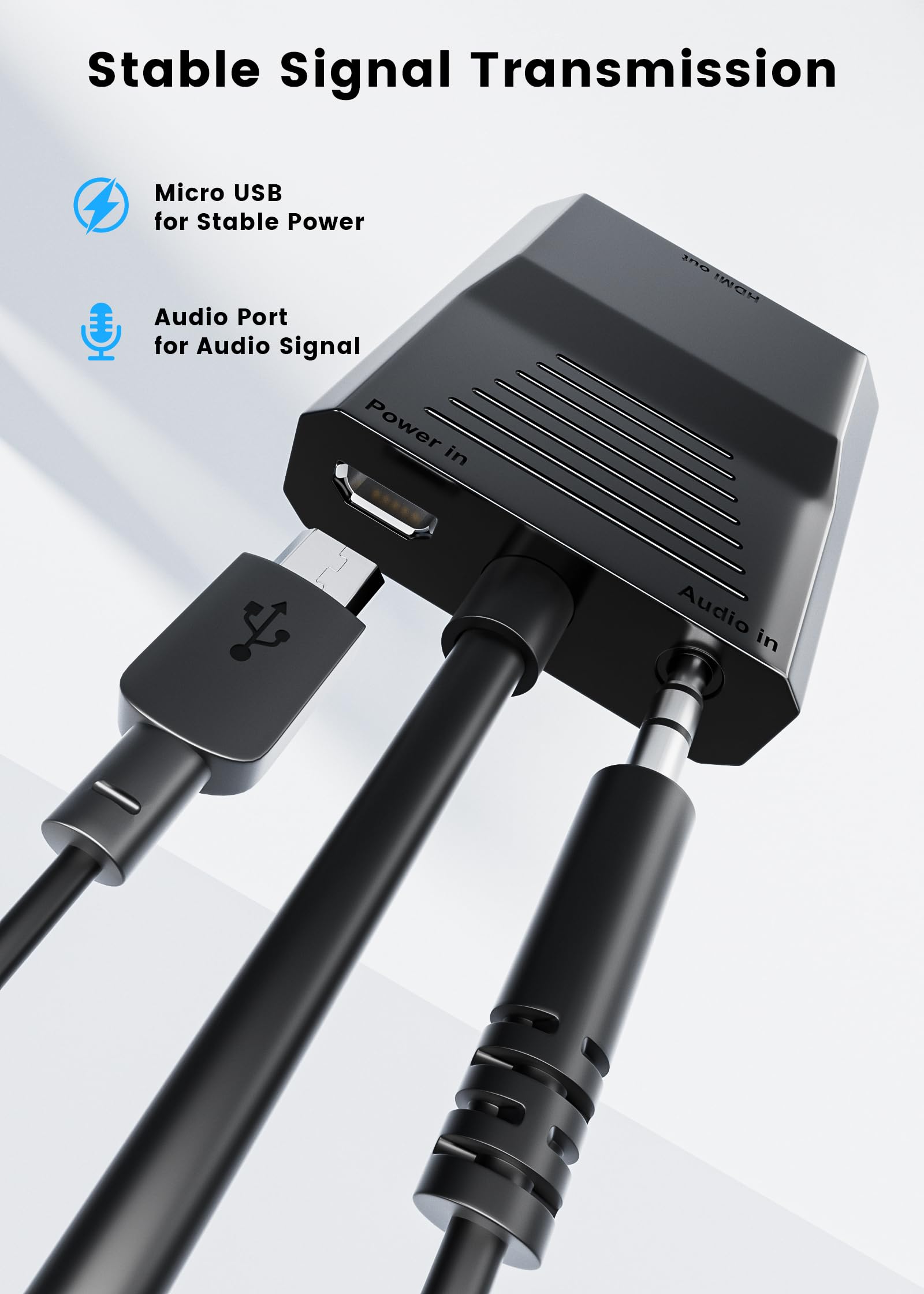 FOINNEX Adattatore da VGA a HDMI, convertitore da ingresso VGA a uscita HDMI 1080P con audio, vecchio PC a TV/monitor, adattatore attivo VGA maschio a HDMI femmina per computer, desktop, laptop