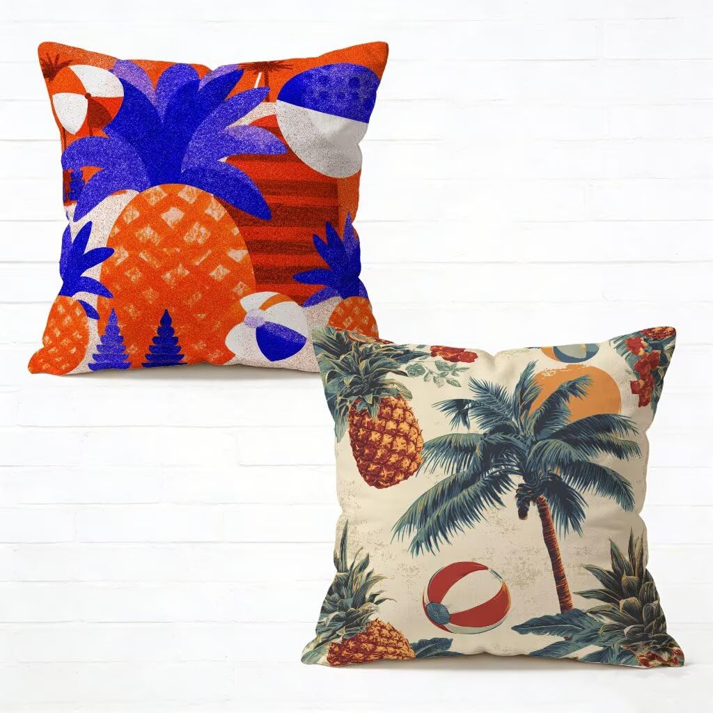 Housse De Canapé 65x65 cm Lot de 2 Couleur Coussin Canape 65 x 65 Coussin Decoratif Lin Coussincarré Paysage Impression Recto Verso avec Fermeture éclair Invisible Printemps Été Décoration M-974642