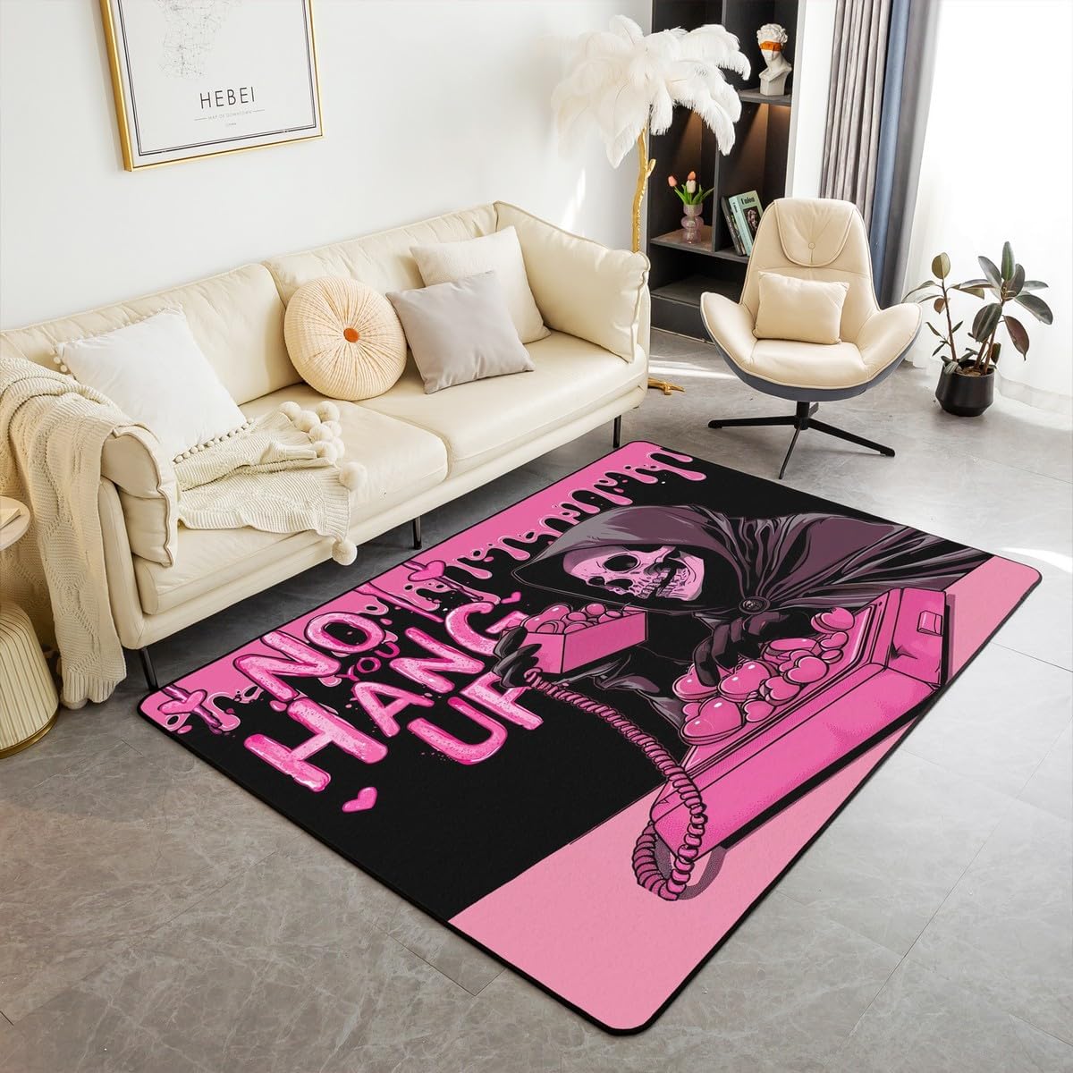 jejeloiu Kids Cute Ghost Area Rug 5x7 Boys Girls Halloween Theme Decorative Carpet Buffalo Check Plaid Living Room Rugs Fall Autumn Indoor Floor Mat