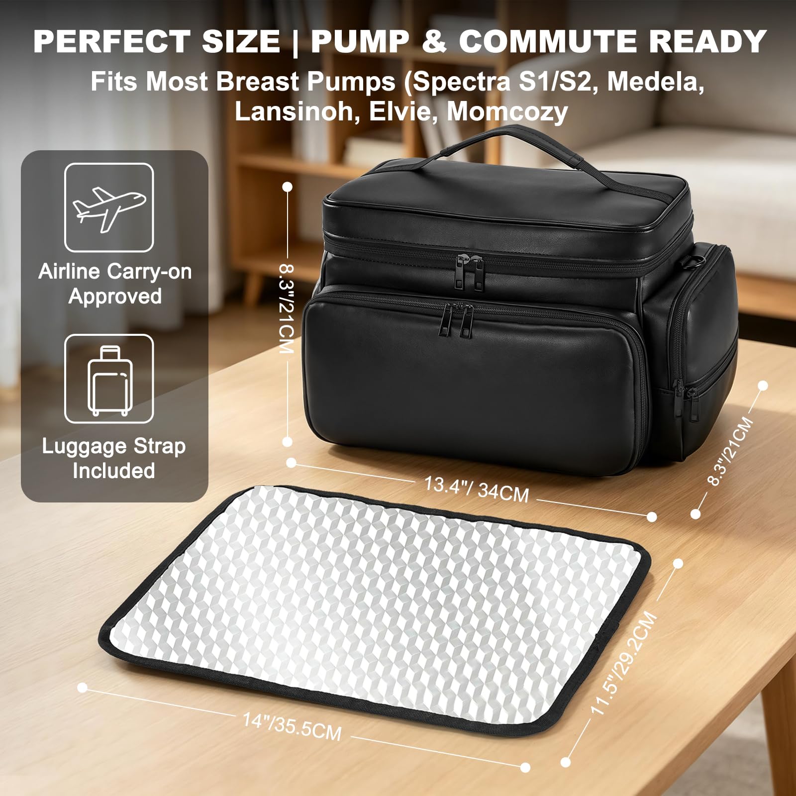 Uross Sac à lait maternel portable compatible avec tire-lait, sac isotherme multifonction pour les mères allaitantes, noir