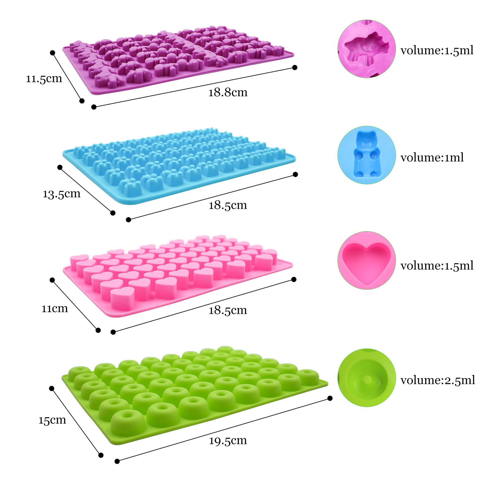 LOREC 4Pcs Gummy Bear Molds Nonstick Candy Silicone Molds Without BPA Reusable Sweet With 50 - View #8