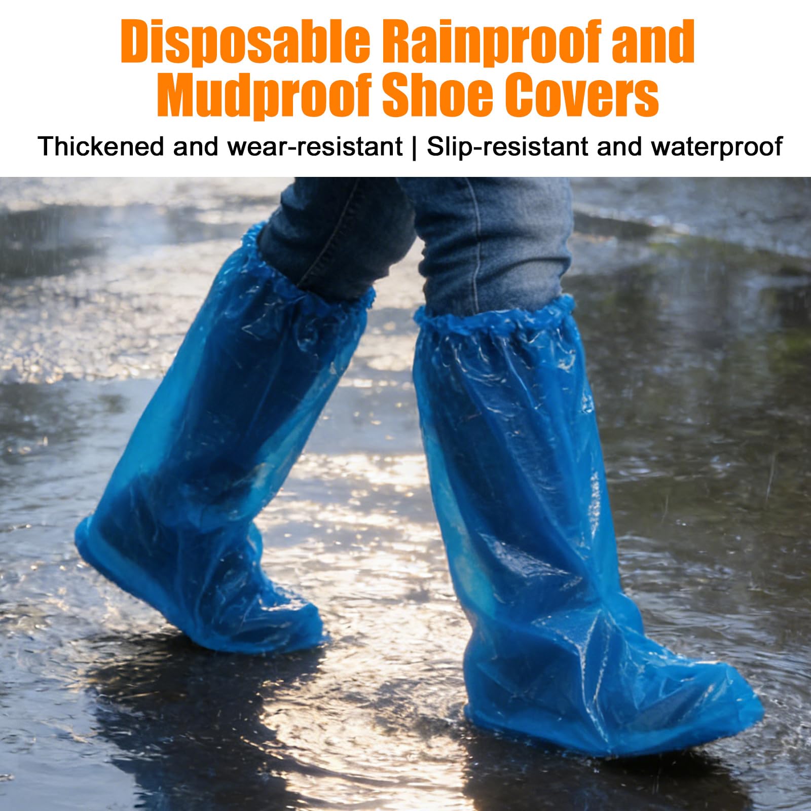 Surchaussures Jetables 40 Pièces, Couvre-Chaussures Imperméable Avec Élastique, Protège-Chaussures Antidérapantes Pour Outdoor, Camping et Voyage, Bleu, 38x50 cm
