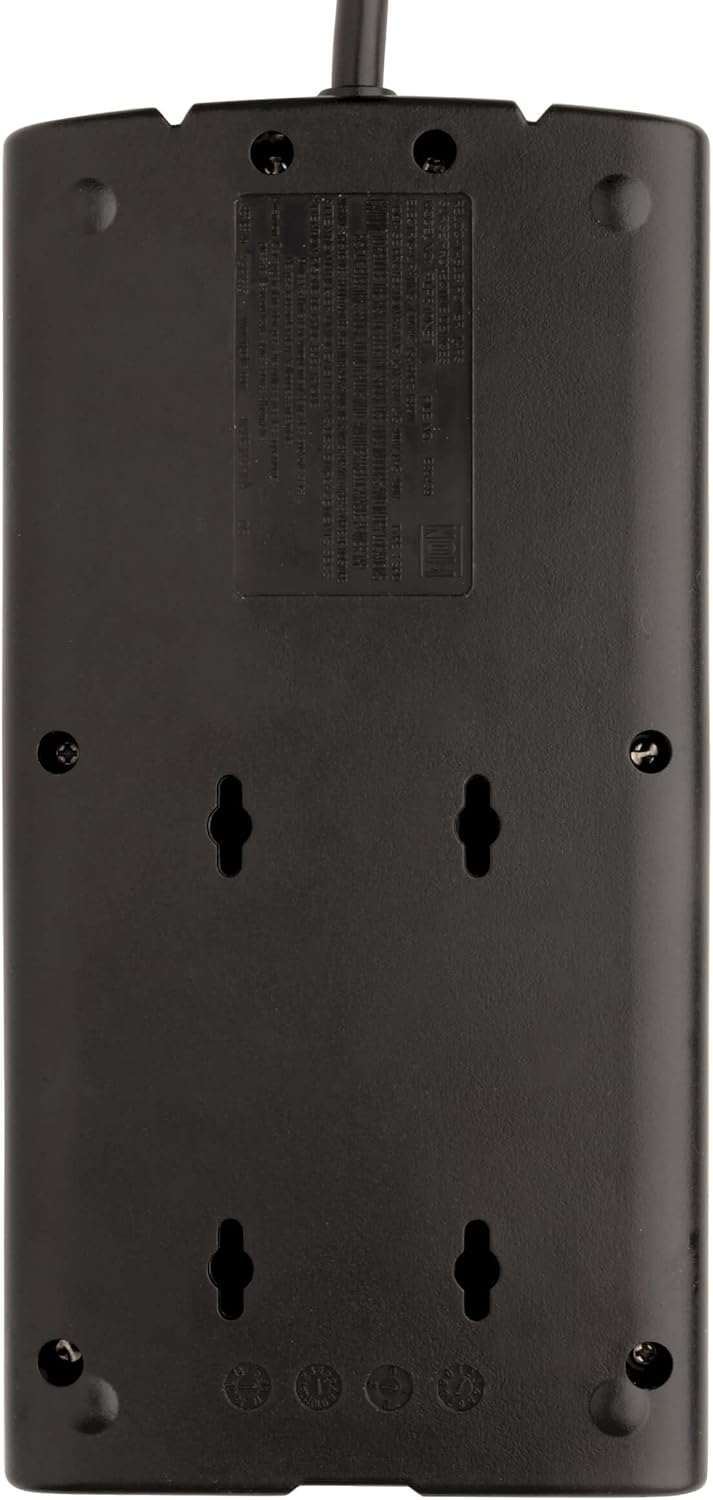 Tripp Lite 8 Outlet Surge Protector Power Strip, 10ft Cord, Right-Angle Plug, Tel/Modem/Coax/Ethernet Protection, RJ11, RJ45, & $250,000 INSURANCE (TLP810NET) Grey