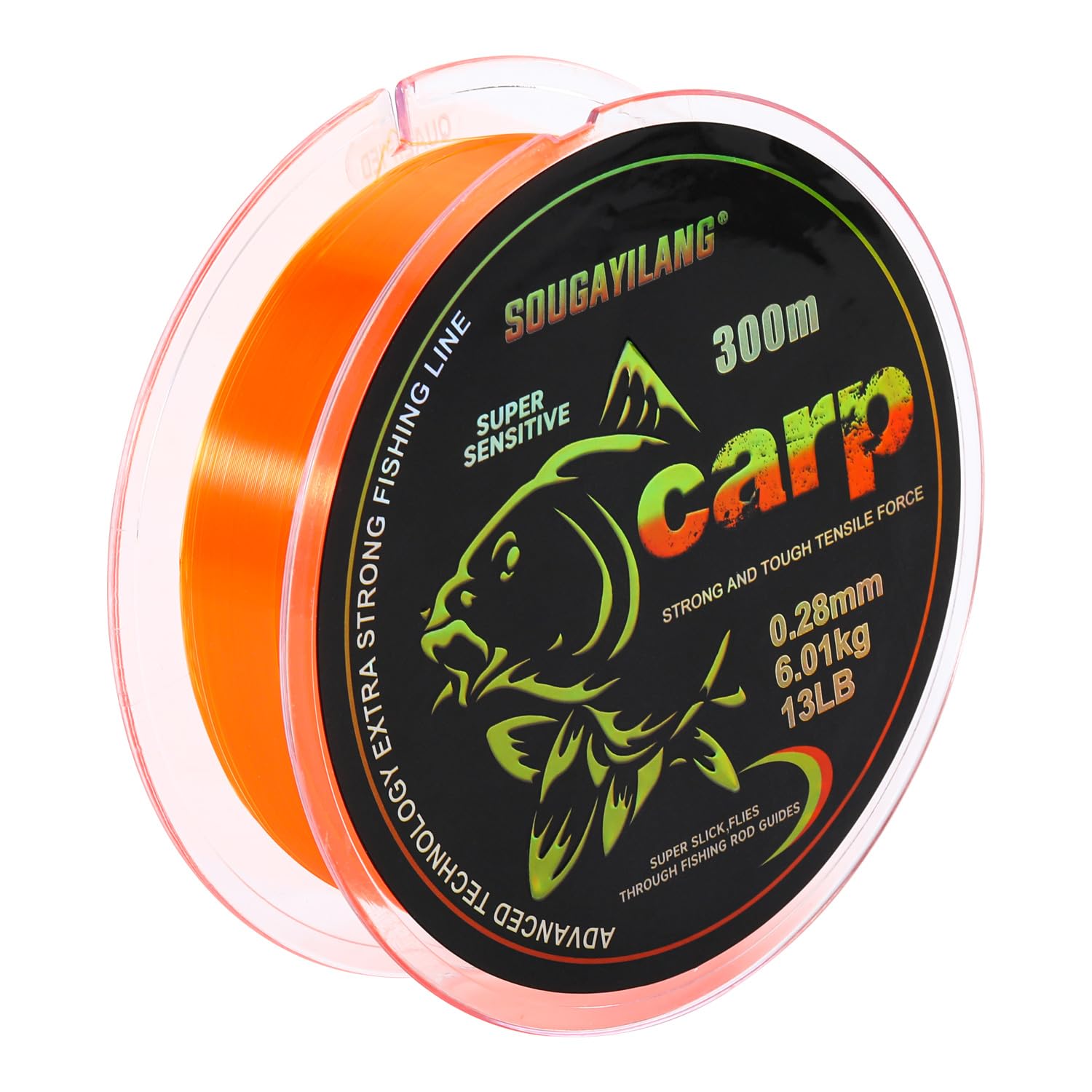 Yun Nong Fluorescent Carp Fishing Line - Fast Sinking Monofilament, 300m/1000m (0.28/0.30/0.33/0.35/0.40mm) for Low-Light Freshwater Fishing