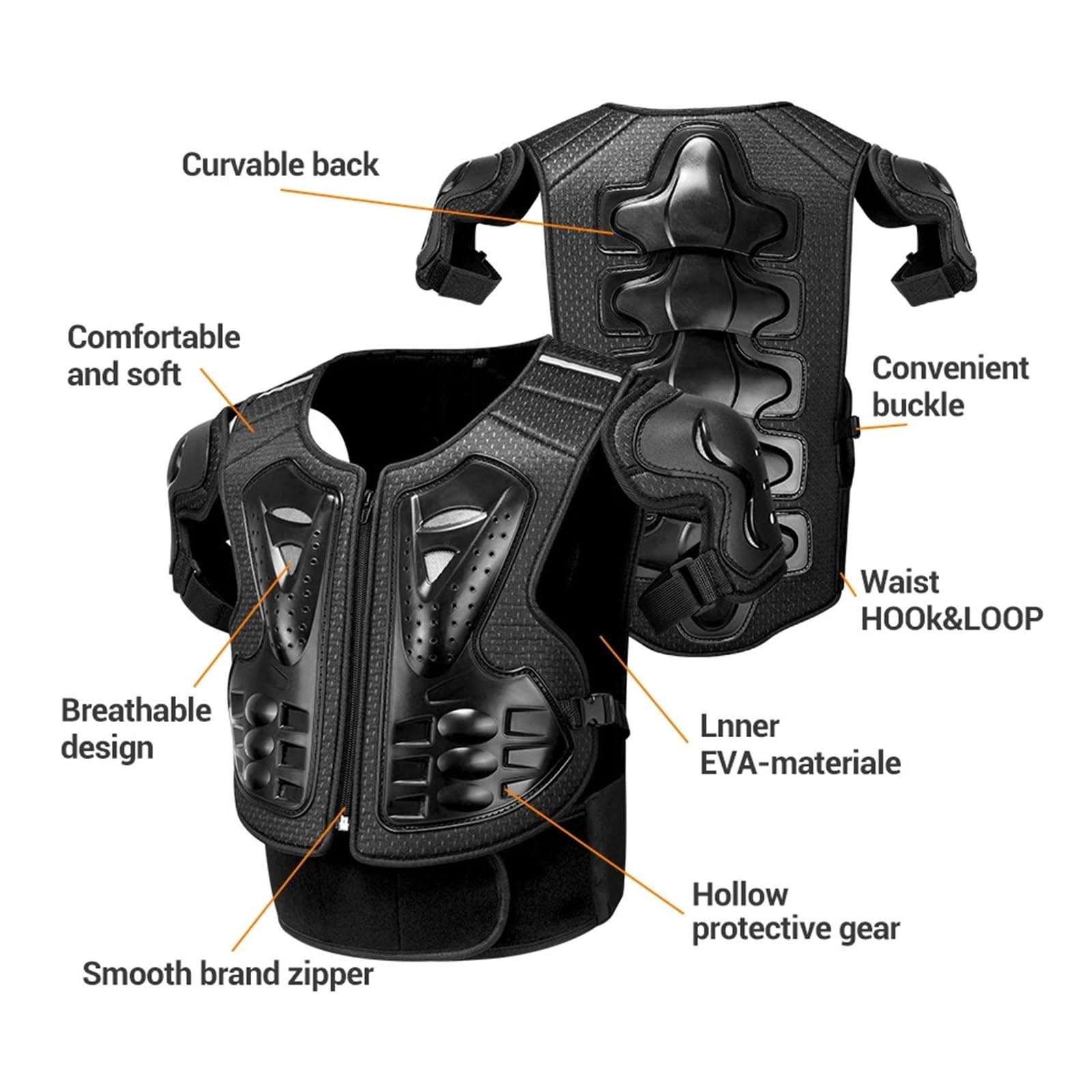 Moto Accessoires Moteur Garde Armure de Moto pour hommes, veste de Protection complète du corps, équipement de Protection pour Motocross Enduro Pare-Chocso(MC1019 Armor Auit-BK)