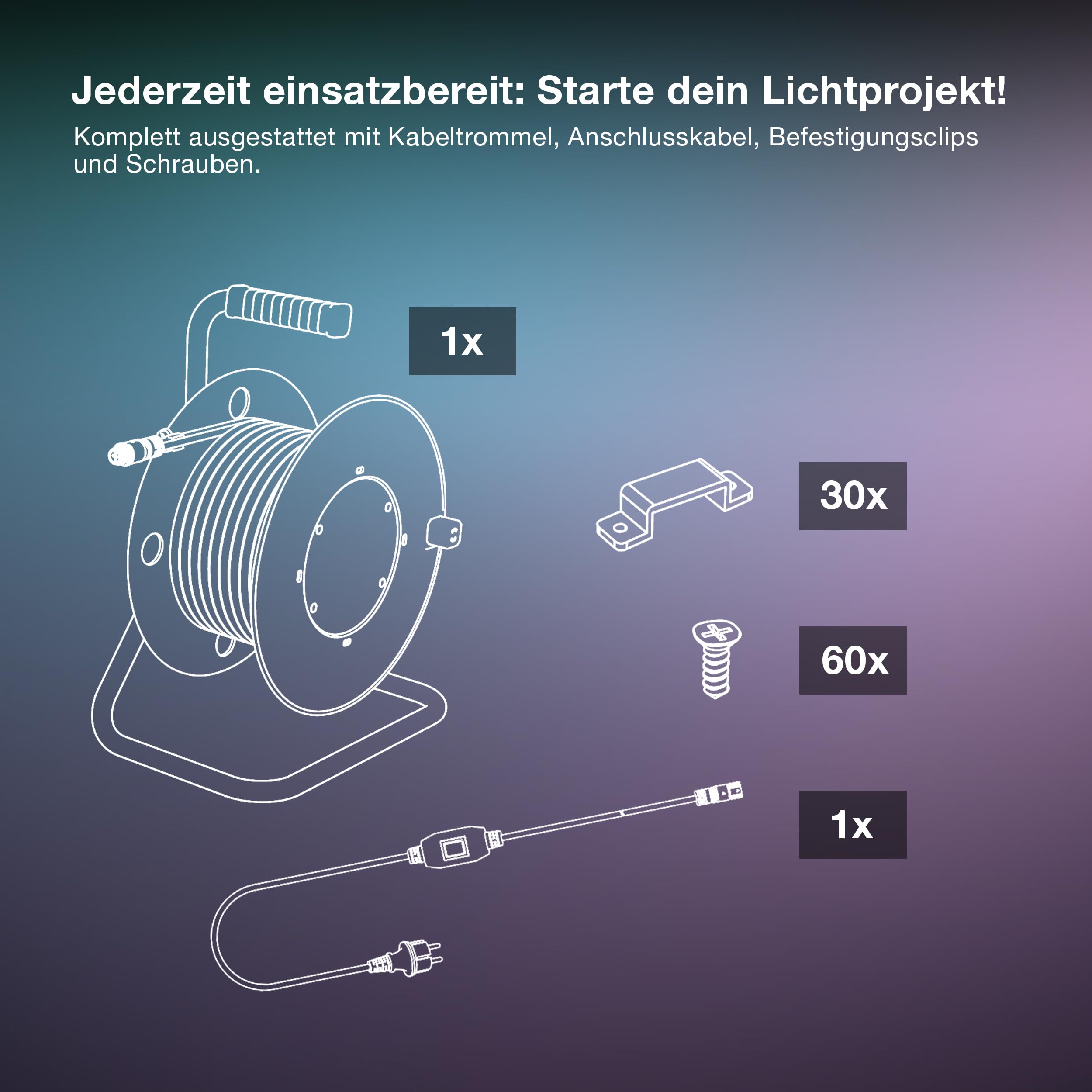 Osram Outdoor Flex LED Streifen 10M IP65, kaltweiß, bis 50 m erweiterbar, inkl. Kabeltrommel, Montagezubehör, Anschlusskabel