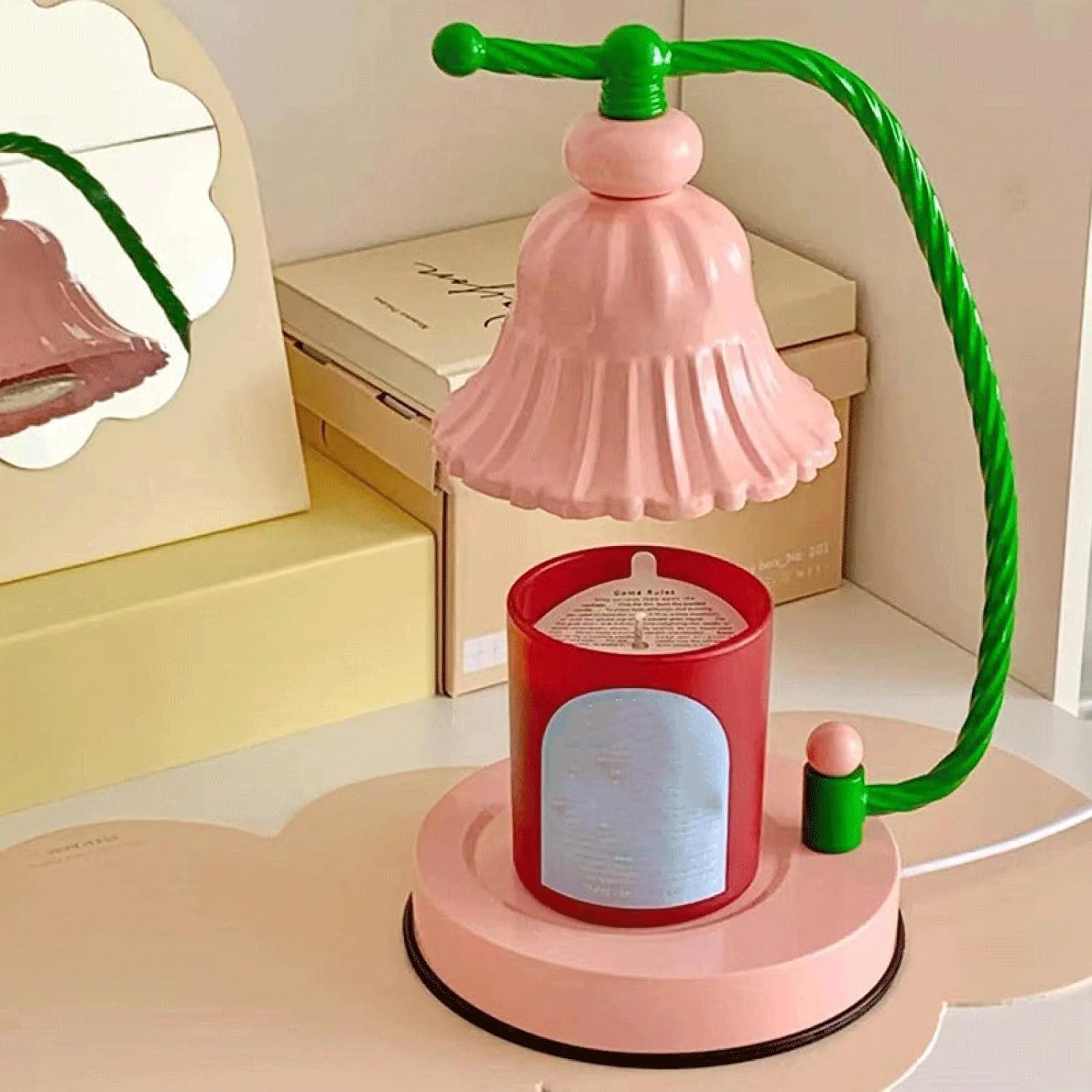 Lampada calda a forma di giglio, romantica lampada da scrivania per aromaterapia, tempo di regolazione regolabile, con 2 lampadine, un regalo per ragazze, donne e madri (senza cera) (versione