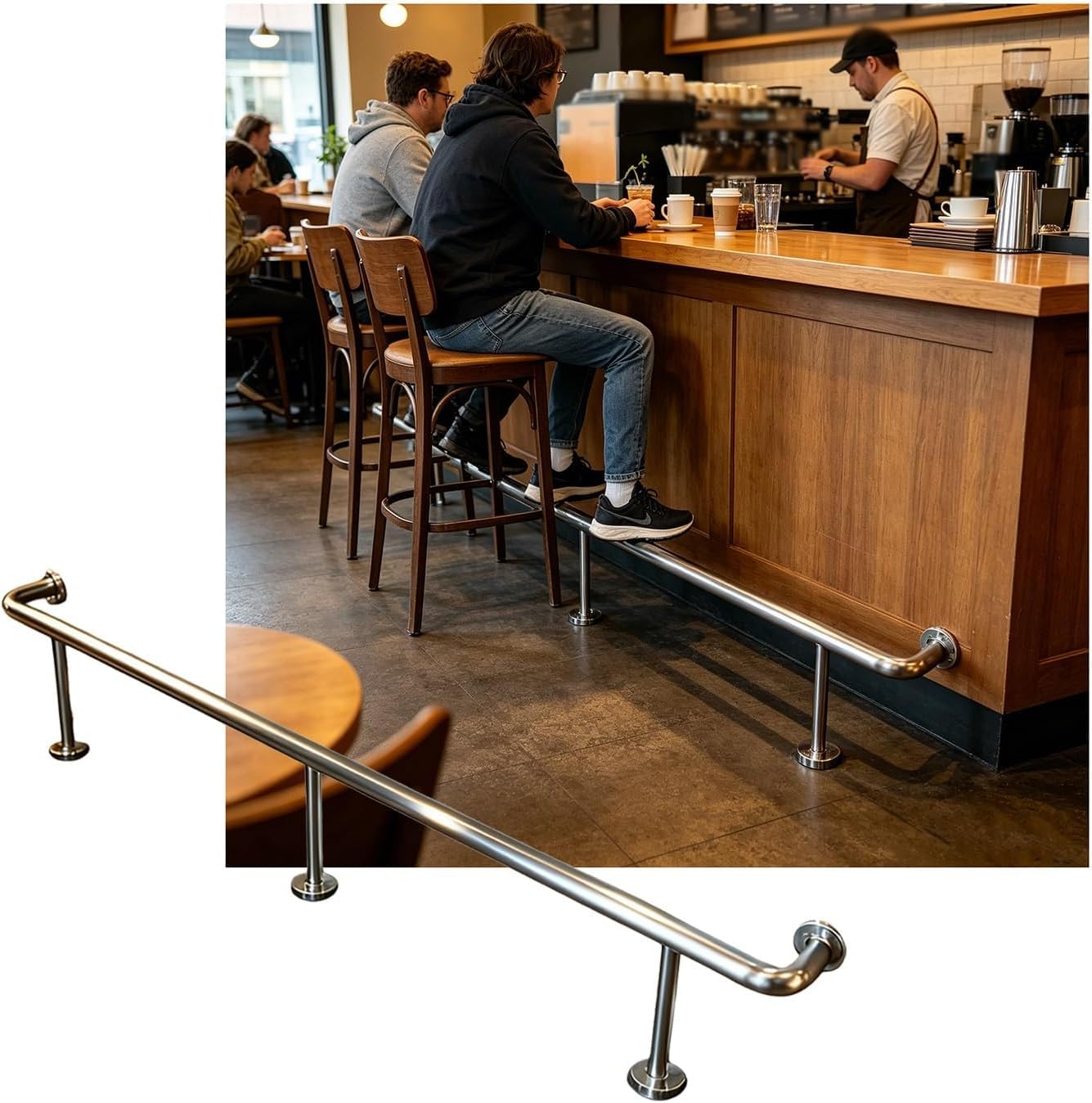 LXXW Bar Foot Rail 3.28~16.4ft Bar Foot Rail Kit Heavy Duty Rest for Restaurant Kitchen Cafe Reception Desk(Silver,2.0M/6.56FT)