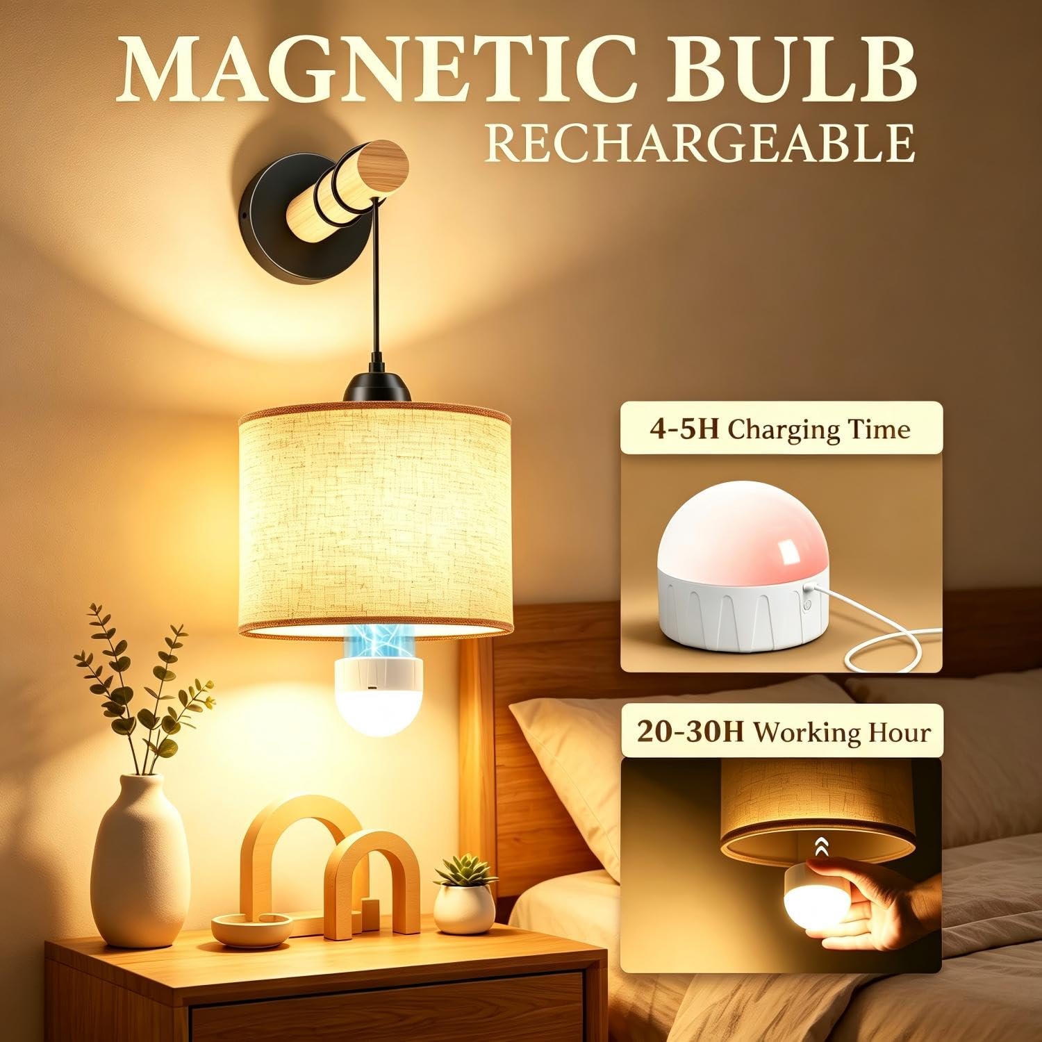 Apliques Pared RGB, Lamparas Pared LED Luz Con Pilas， Inalámbricos con Batería, Magnético Recargable Sin Cable, Iámpara de Pared con Mando a Distancia, Pantalla Lino Beige, Regulables, 2 Piezas