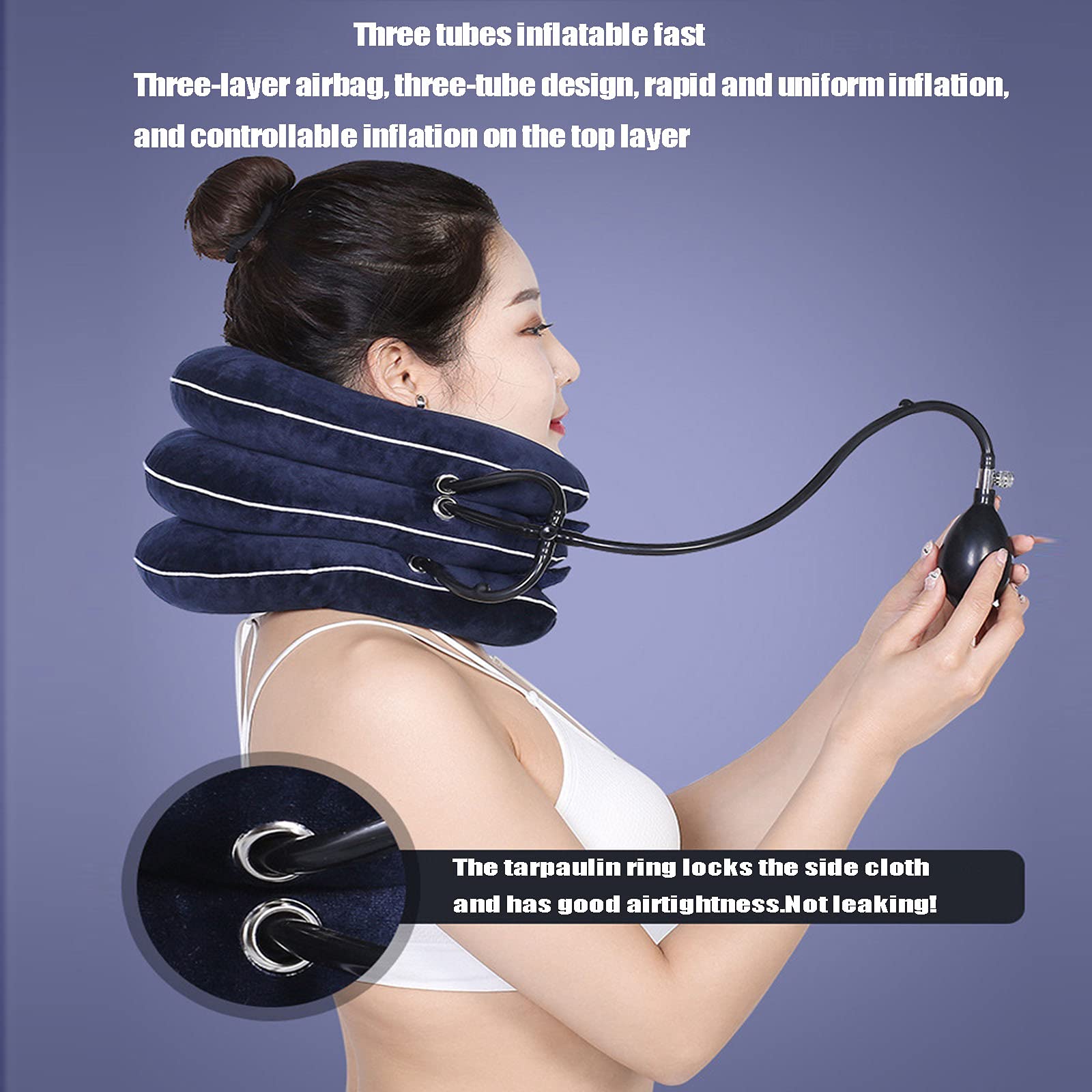 Dispositivo De Cuello Cervical Inflable De Aire, Soporte De Tracción para El Cuello para Aliviar El Dolor De Cuello, Ideal para Uso En La Oficina En Casa,Gris