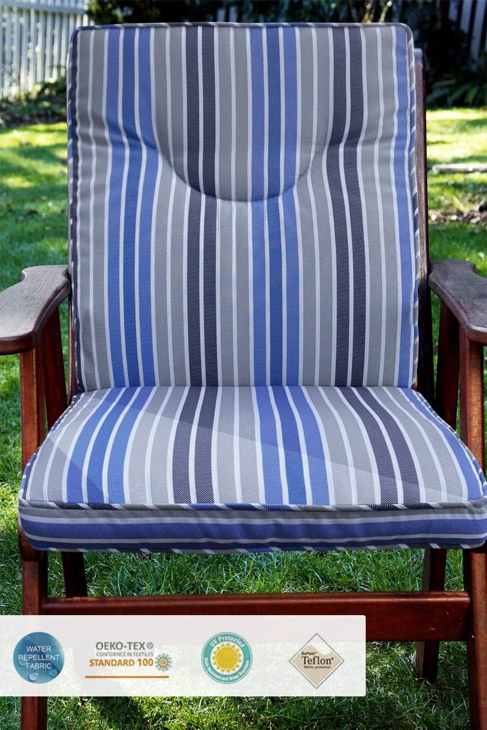 Outdoor Waterproof Decorative High Back Chair Cushions for Patio Furniture, 42.5x19 Inch Fade Resistant Patio Garden Seat Pads with Ties for Couch Bed Sofa, Striped Multi