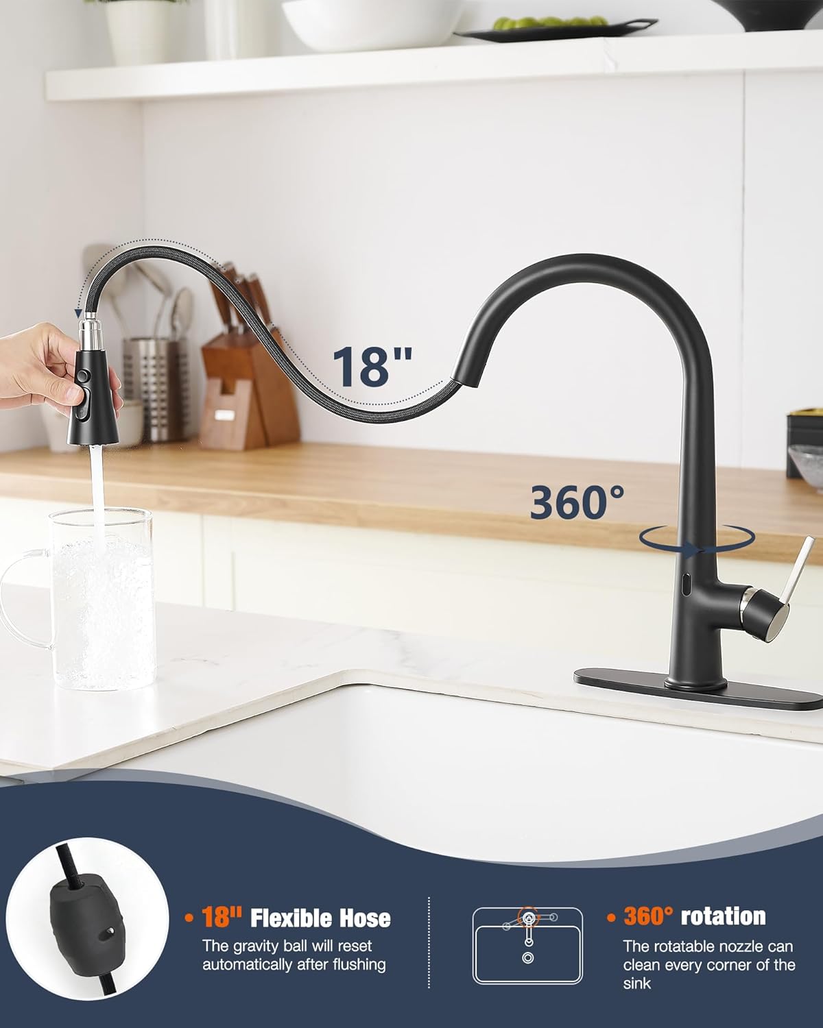 AIMADI Touchless Kitchen Faucet with Pull Down Sprayer,Matte Black Smart Motion Sensor Sink Faucet,Single Handle High Arc Farmhouse Kitchen Faucet