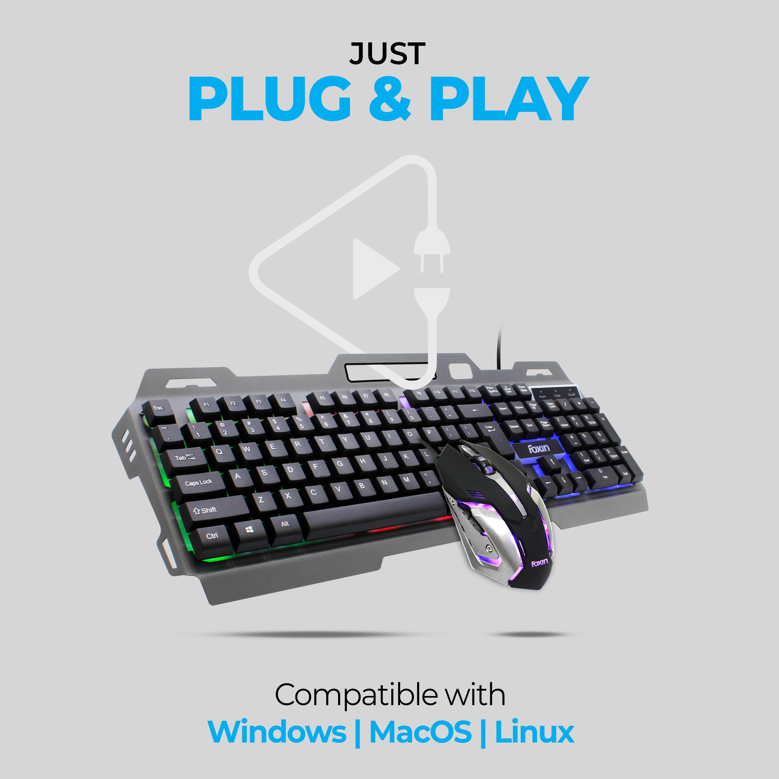 FOXIN Thunder Gaming Keyboard and Mouse Combo | Rainbow Backlit Membrane Keyboard (104 Keys) with Phone Holder | 3600 DPI | 6 Button Mouse | Metal Body | Wired Gaming Combo for PC & Laptop Product Image 6