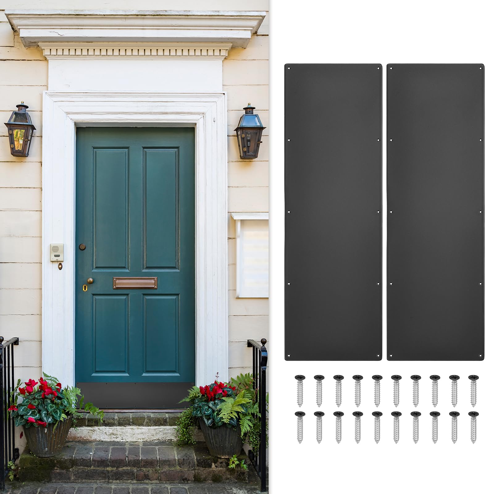 Photo 1 of uxcell 2pcs Door Kick Plate, 10 x 30 Inches Aluminum Kick Plate Door Plate, 1.5mm (1/16 Inch) Thickness, for Exterior Front Door or Back Door, Black