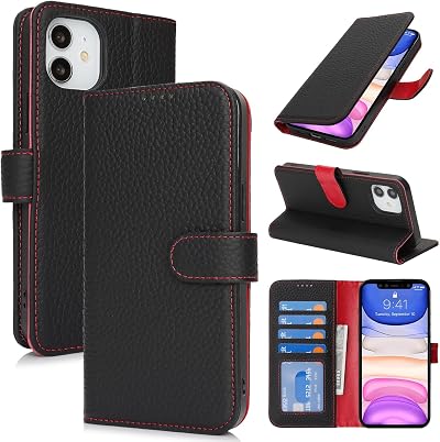 Cavor for iPhone 11 Wallet Case with Card Holder for Women Men, Black & Red