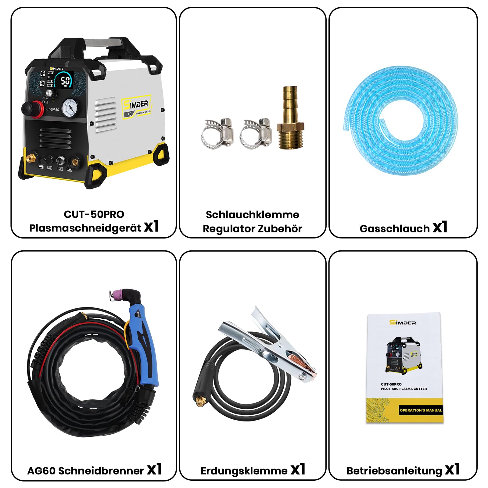 SSIMDER Plasmaschneider 50a Mit Non-Touch Pilot Arc – Leicht Und Tragbar, Sauberer Schnitt Bis 12mm, Max. 16mm, Hf-PilotzüNdung, Digitalem Display, 2t/4t, FüR Werkstatt, Heimgebrauch Und Hobbyanwender