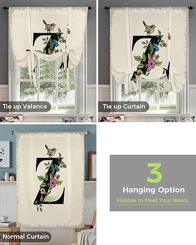 Miniatura 4 de Tie Up Curtains for Window Kitchen Curtain Vintage Monogram Letter Z Adjustable Shades Rod Pocket Balloon Curtains Blackout Window Valences Drapery