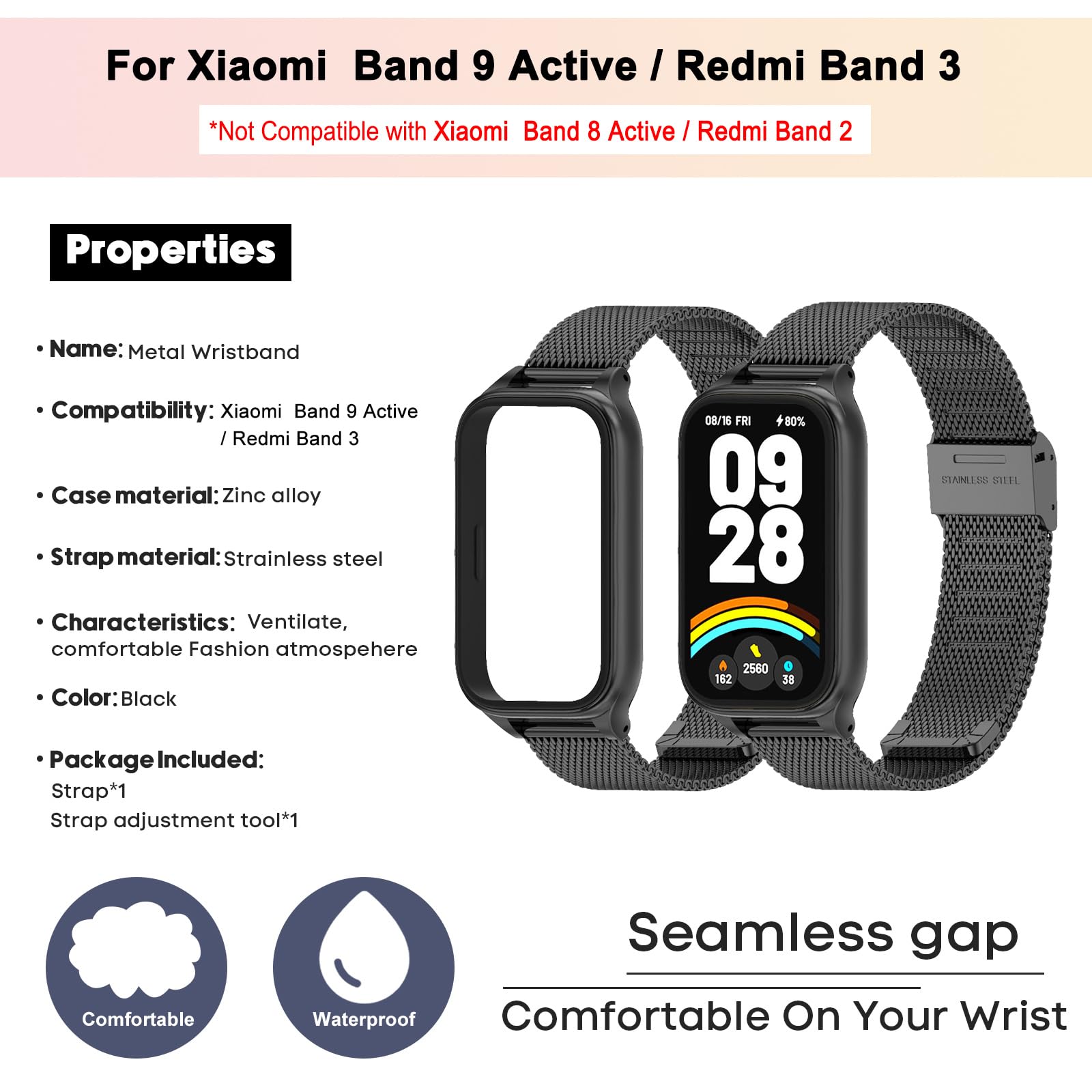 Edelstahl-Armband Für Xiaomi Smart Band 9 Active – Metall-Ersatzband Mit Faltschließe, Silber