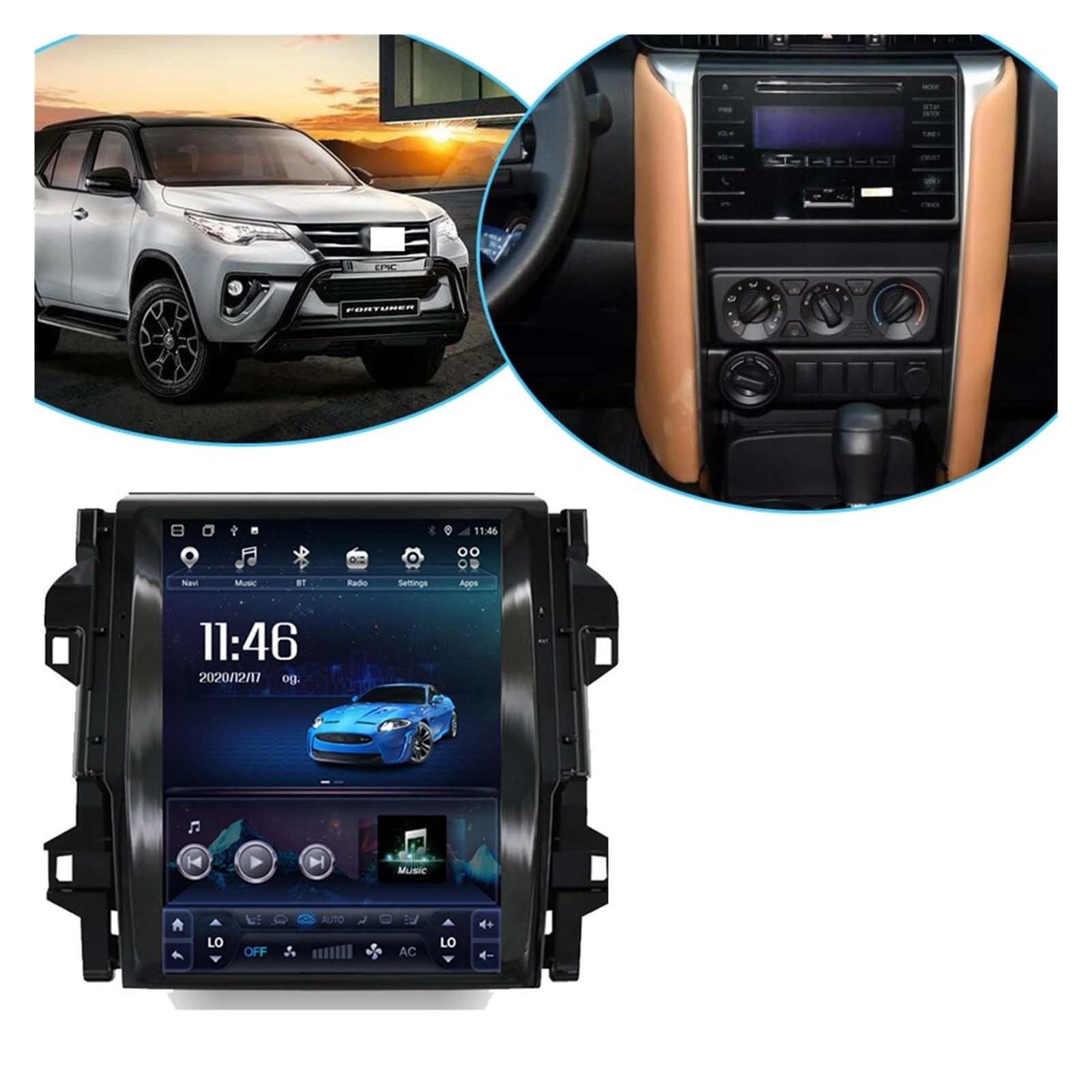 12.1inch Screen Stereo Multimedia Compatible for Toyota Fortuner 2016-2022 Radio Android 13 GPS Carplay Car Video Player (Color : 4GB RAM x 64GB ROM-01)