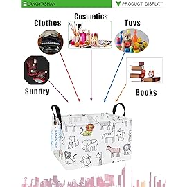 LANGYASHAN Rectangular Storage Bin Collapse Canvas Fabric Cartoon Storage Basket with Handles for Organizing Home Kitchen Boys and Girls Toys Office Closet Shelf Baskets (Rec Simplified Zoo)