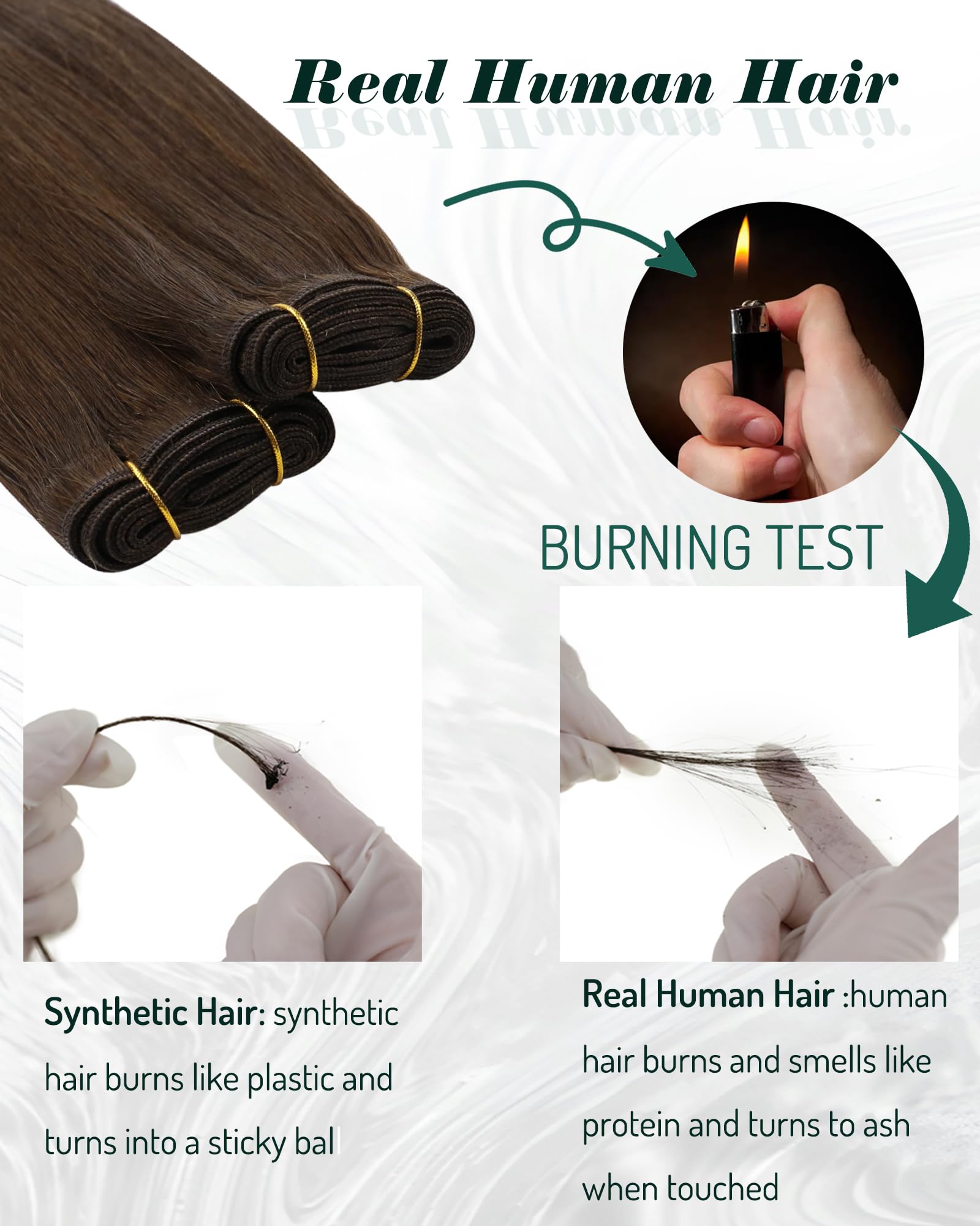 RUNATURE Weft Hair Extensions Real Human Hair Brown Sew in Hair Extensions 24 Inch Full Head Straight Remy Brown Invisible Double Weft Weave 100g/Pack #4 - Image 3