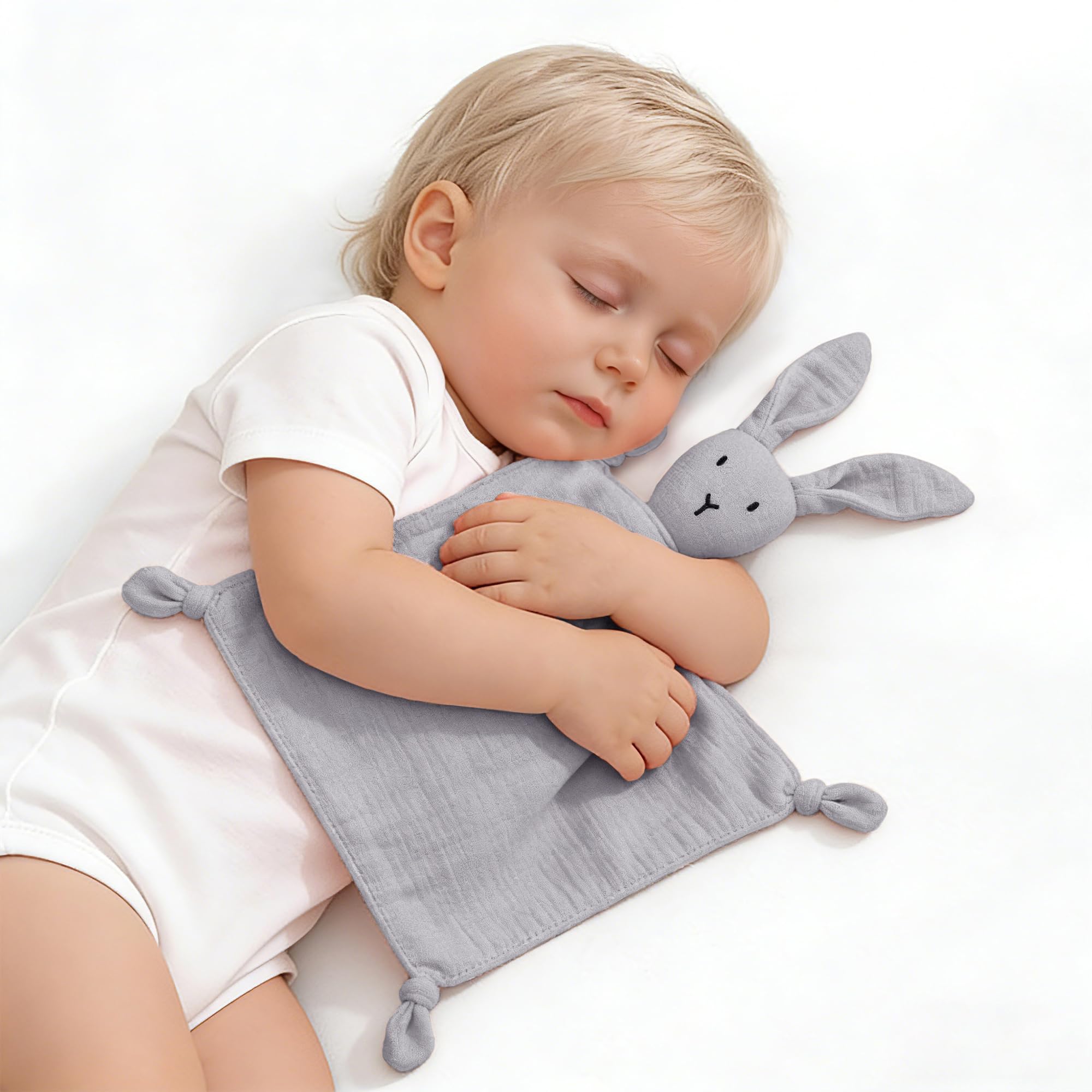 ZIGJOY Muslin Cotton Loveys for Babies Bunny Baby Security Blanket, Grey