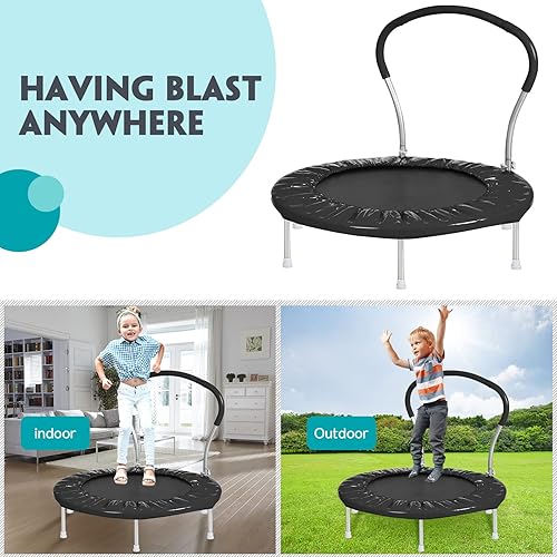 Miniatura 2 de Lyromix 36Inch Kids Trampoline for Toddlers with Handle, Indoor Mini Trampoline for Kids, Small Rebounder Trampoline, Adult Fitness Trampoline for