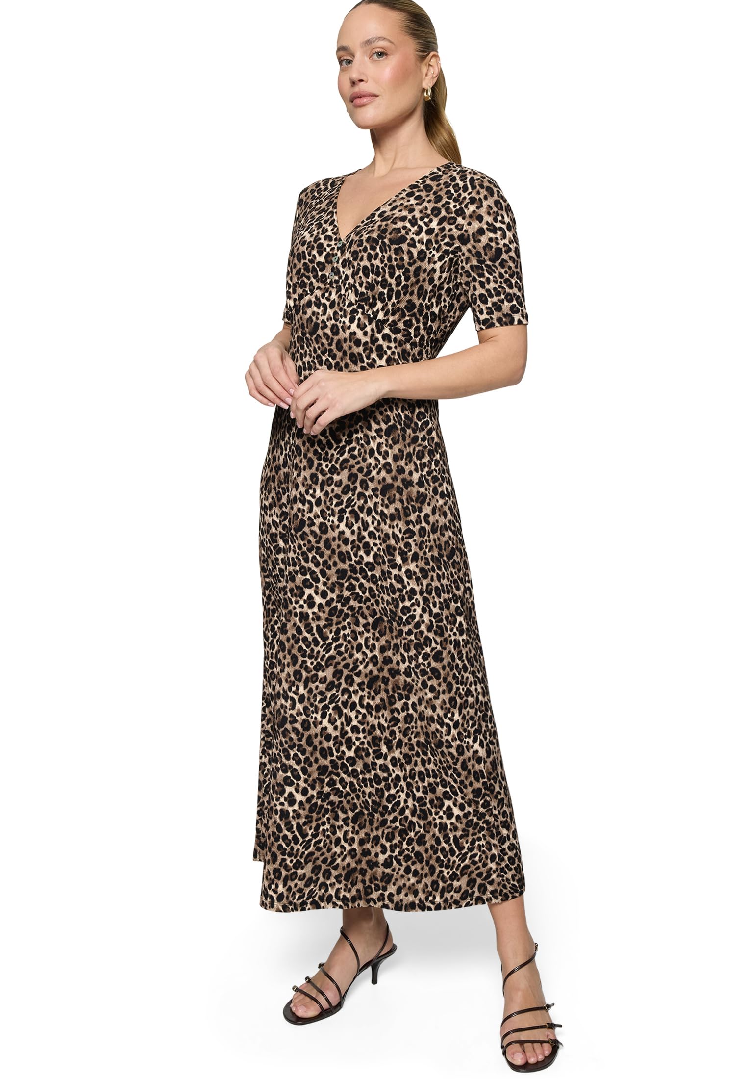 zero Damen Maxikleid Kurzarm mit Leoprint